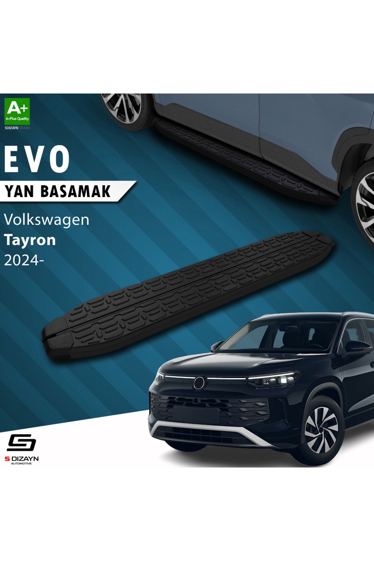 Life Tuning S-Dizayn VW Tayron 2 Evo Siyah Yan Basamak 193 Cm 2024 Üzeri A+ Kalite