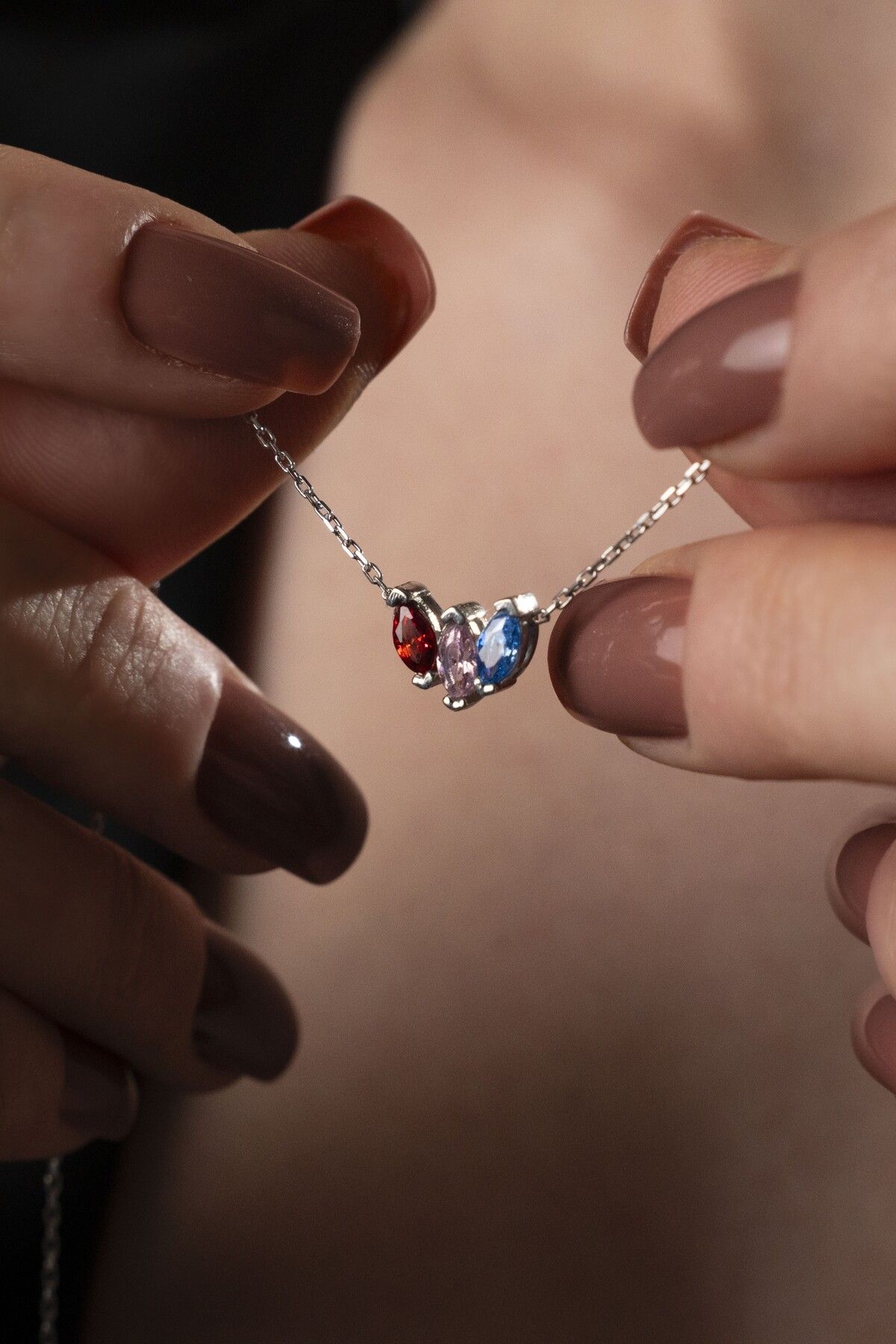 TigerxlJewellery 925 Ayar Gümüş Doğum Taşı Bar Kolye