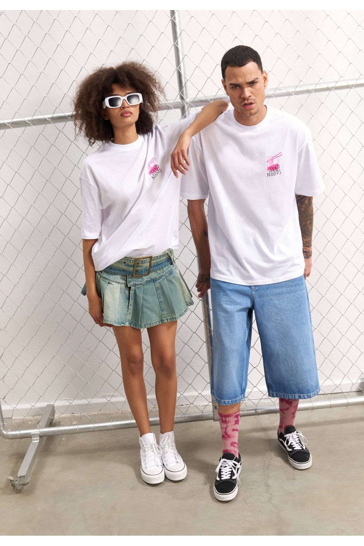 ELNOYA Beyaz  Unisex Pamuklu  Baskılı Bisiklet Yaka Rahat T-shirt Beyaz