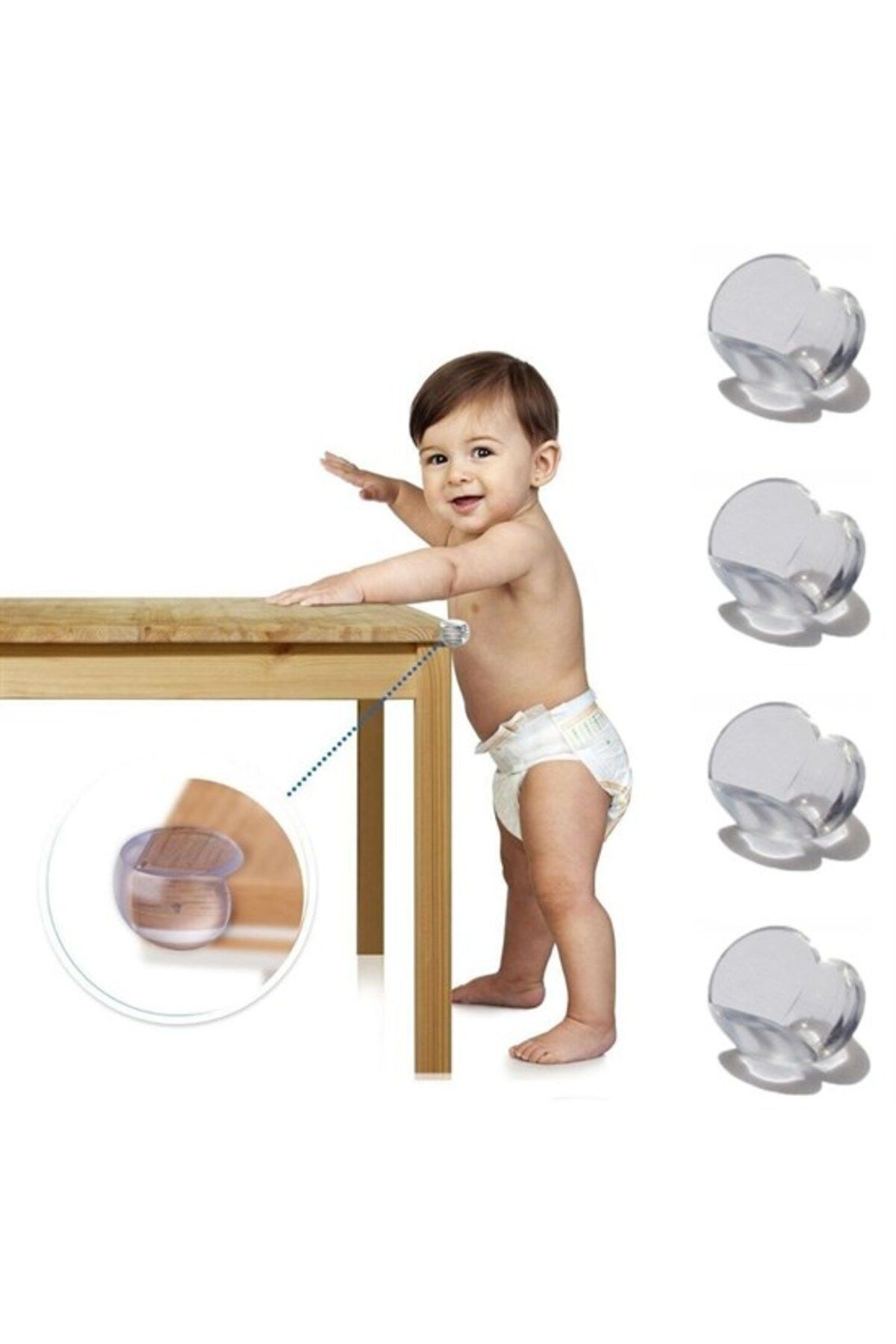 yenibagshop Bebek Çocuk Yumuşak ve Esnek Dairesel Şeffaf Yapışkanlı Güvenlik Köşe Koruyucu (4 Adet)