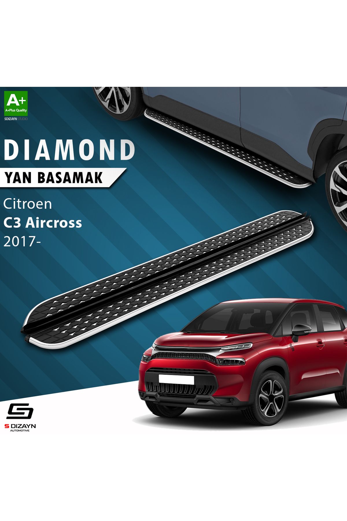 Life Tuning S-Dizayn Citroen C3 Aircross Diamond Krom Yan Basamak 183 Cm 2017 Üzeri A+ Kalite