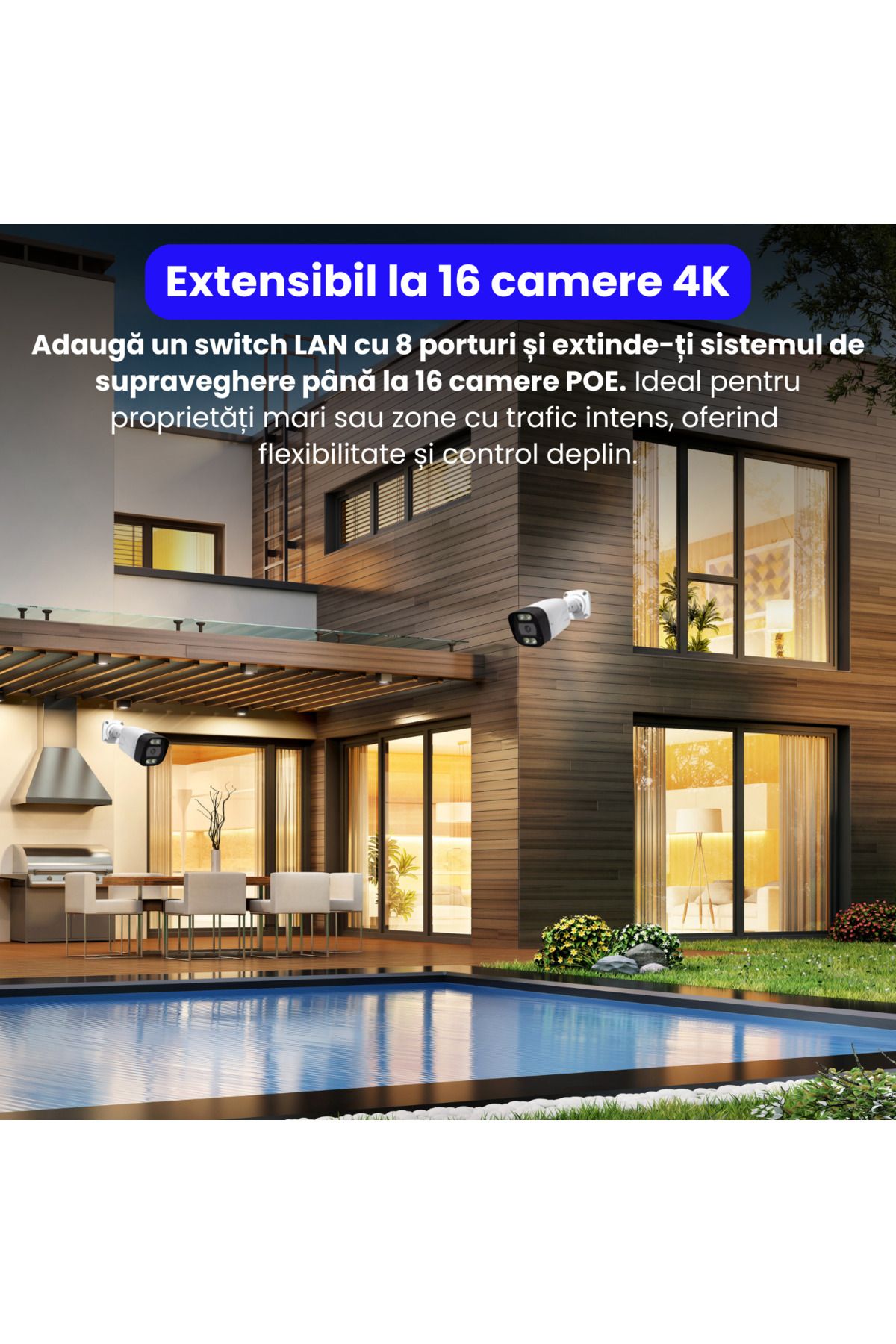 Spionescu-Complete 4K surveillance kit with DVR and 4 outdoor cameras, PK-8HB718, AI facial detection 4