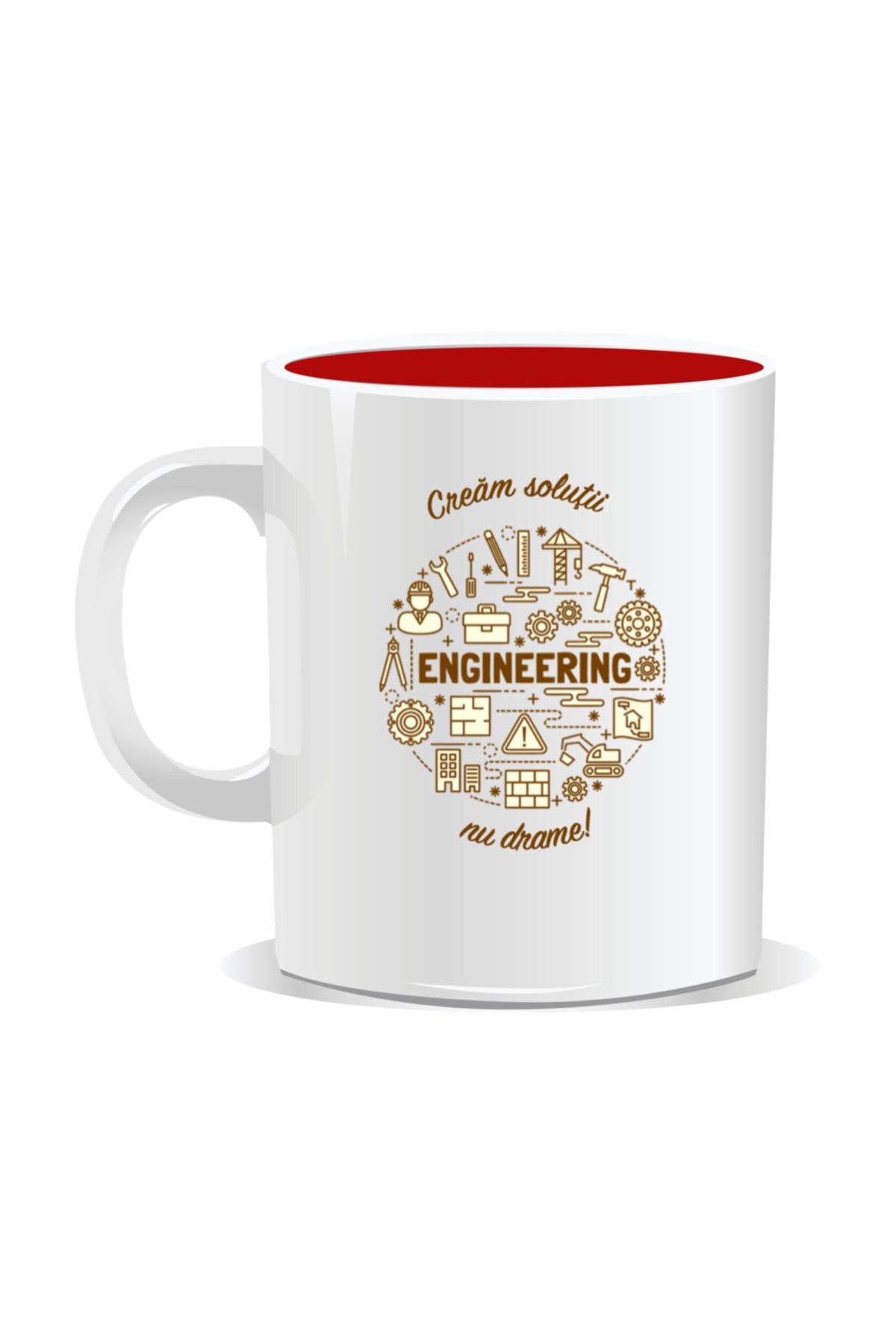 OEM-Personalized mug with messages for engineers, We create solutions, not dramas - Red interior 2