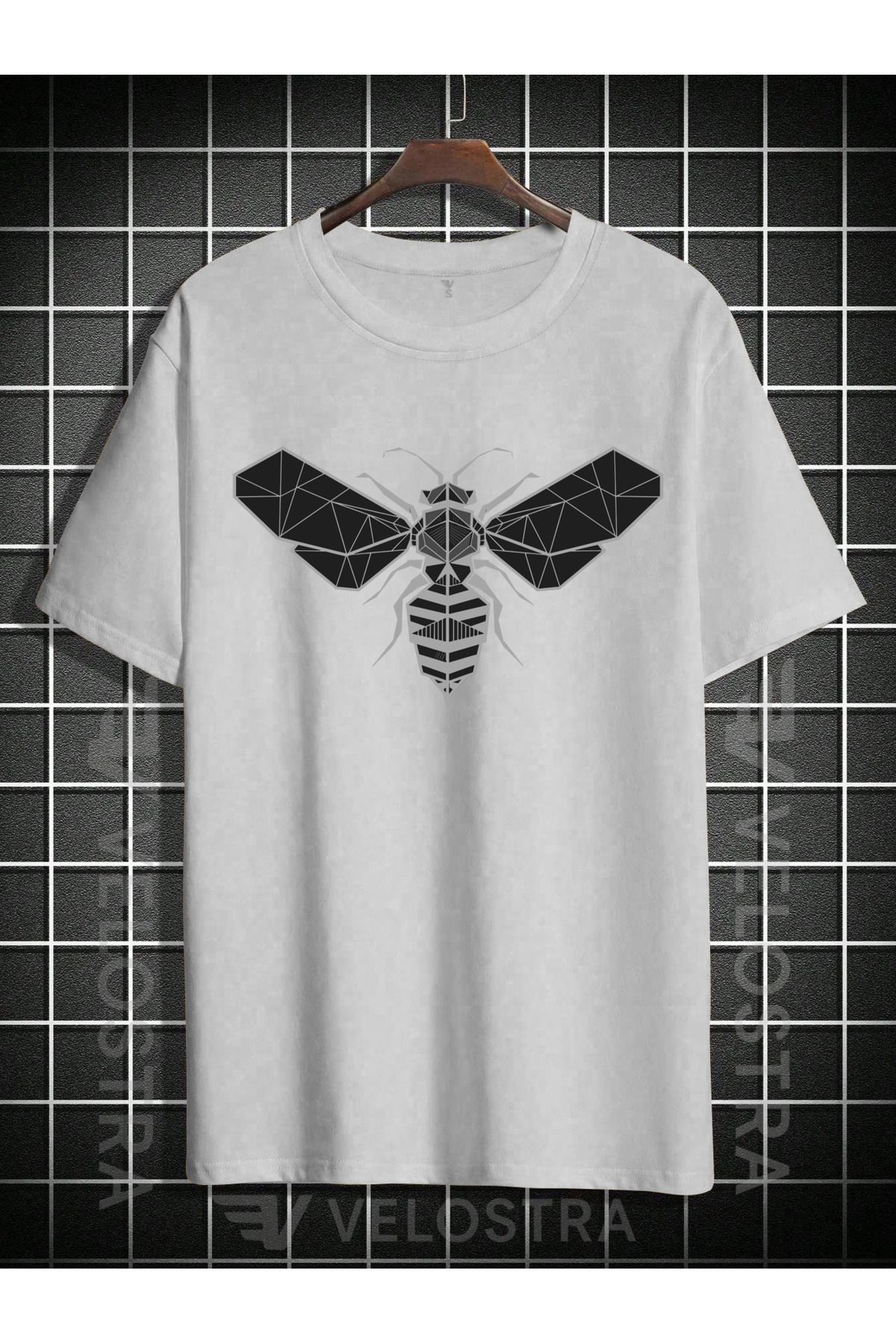 Velostra Unisex Geometrik Arı Baskı Oversize T-shirt
