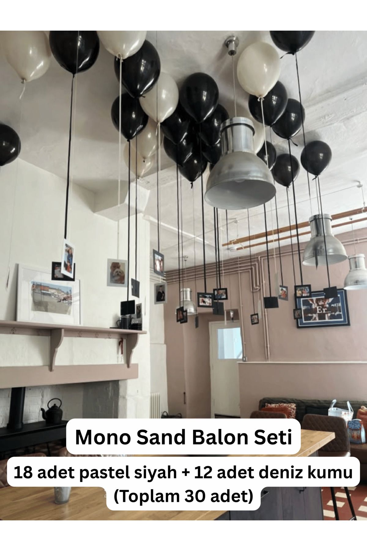 Bunloon Mono Sand Balon Seti | Pastel Siyah & Deniz Kumu Renk | 12 İnç