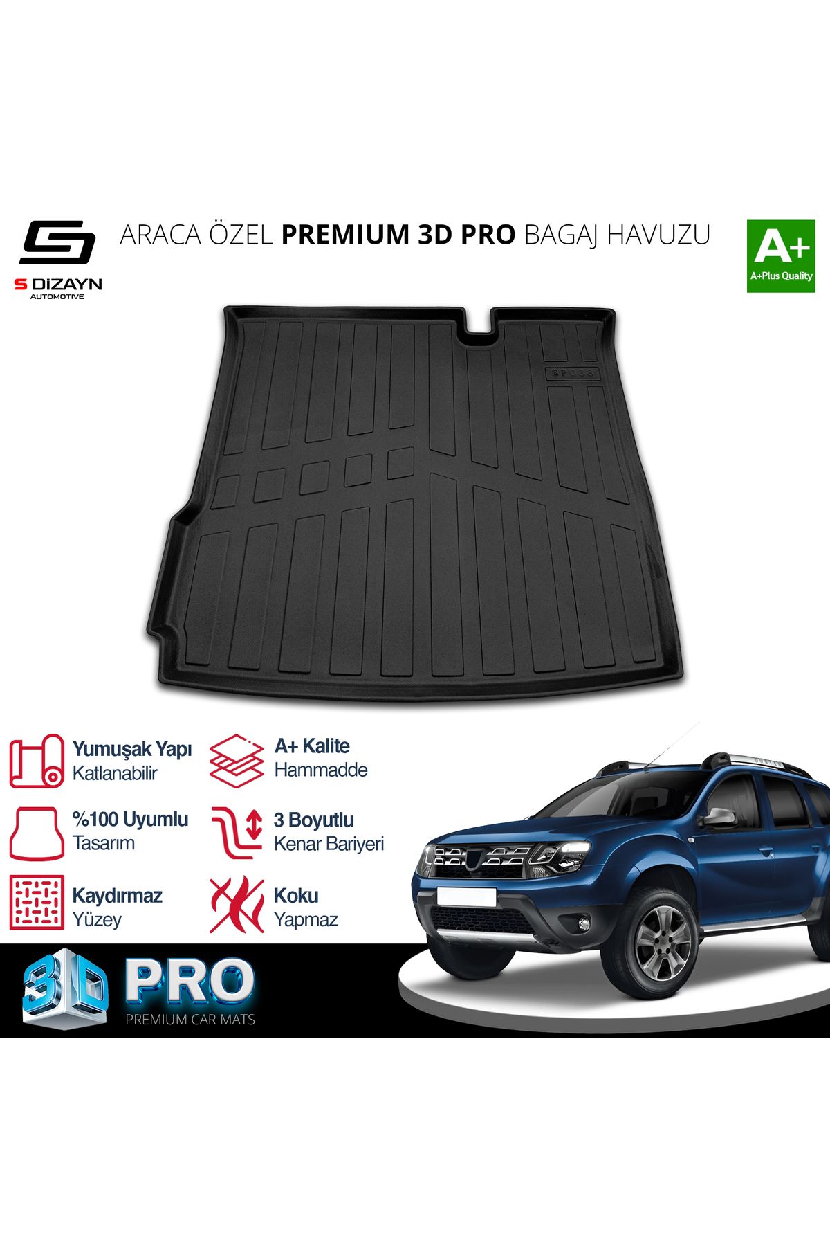 Life Tuning S-Dizayn Dacia Duster 4X2 3D Pro Bagaj Havuzu 2018-2022 A+ Kalite