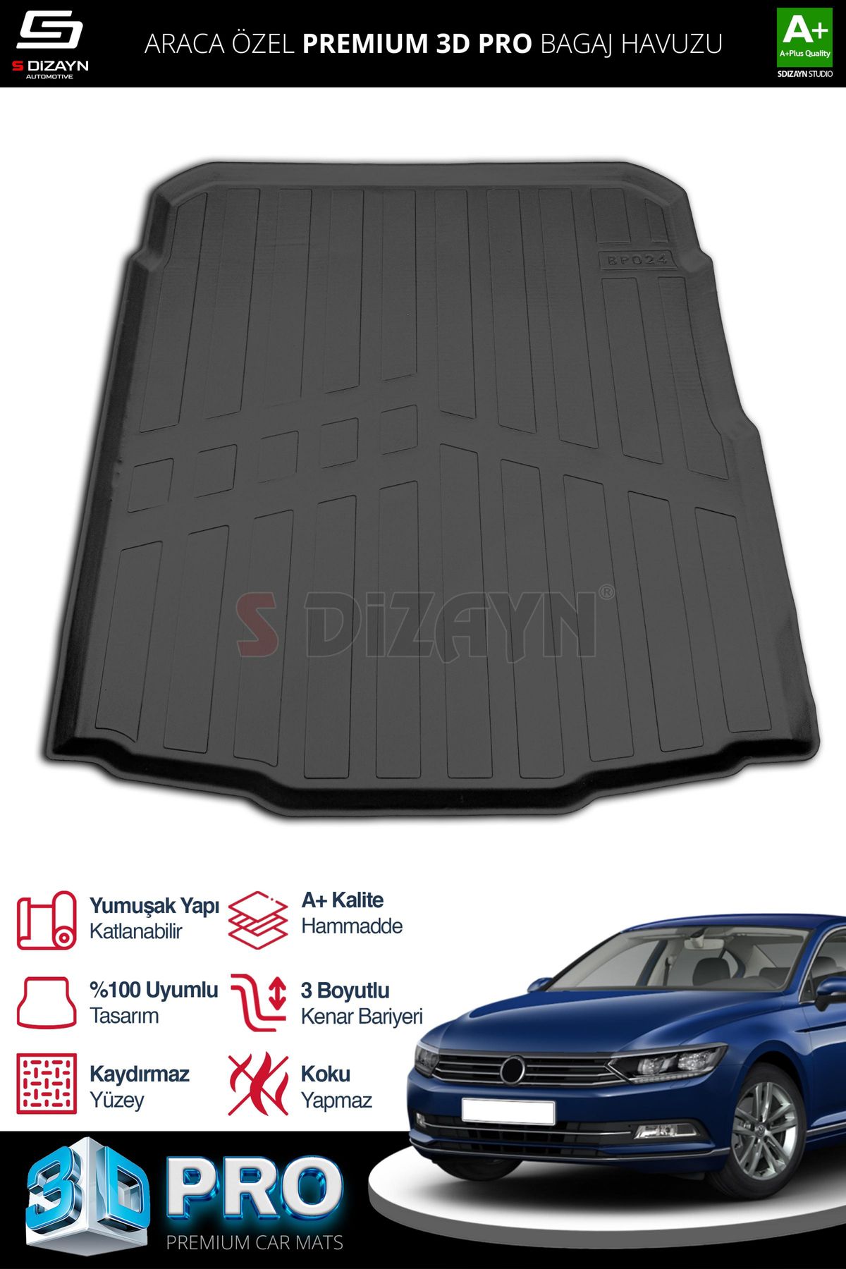 Life Tuning S-Dizayn VW Passat B8 3D Pro Bagaj Havuzu 2015-2023 A+ Kalite