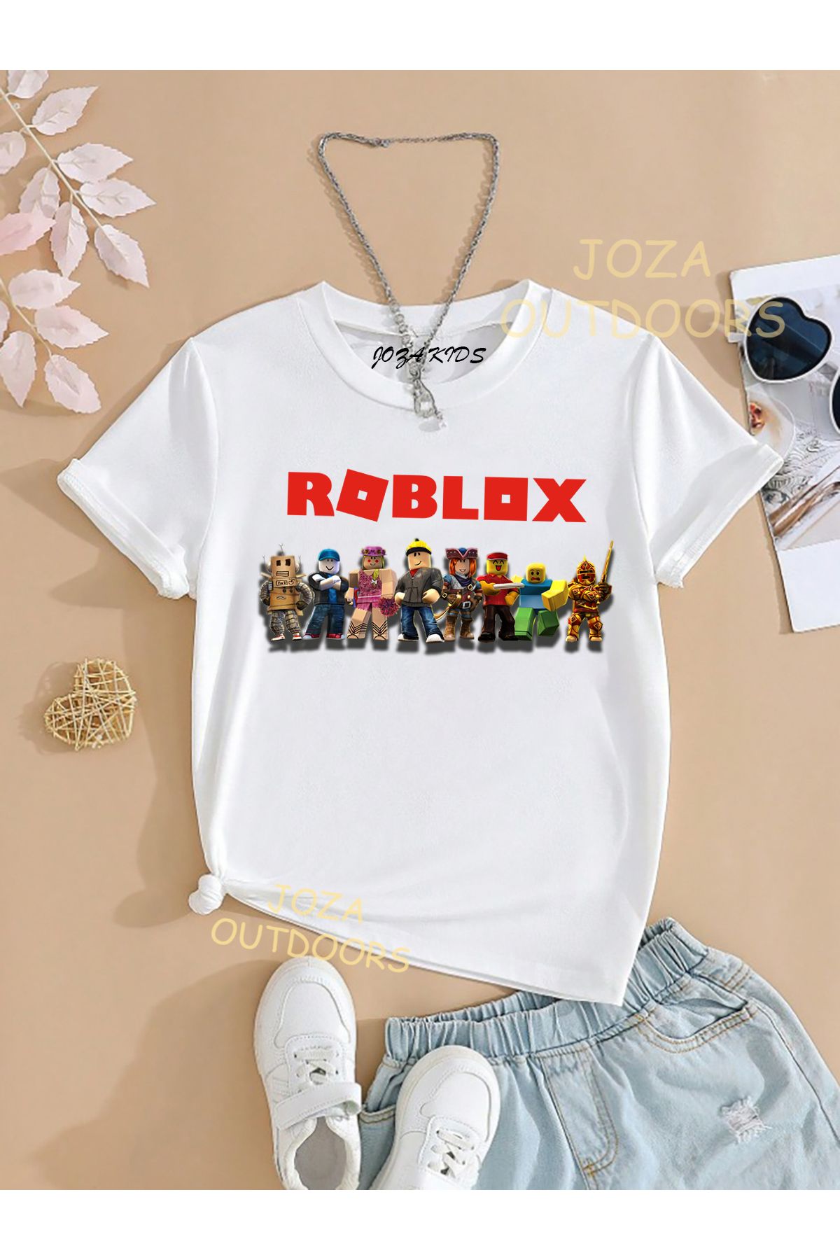 Jobia Outdoors Unisex Kız ve Erkek Roblox Tasarım Ön Baskılı Renkli Çocuk Tekli T-shirt