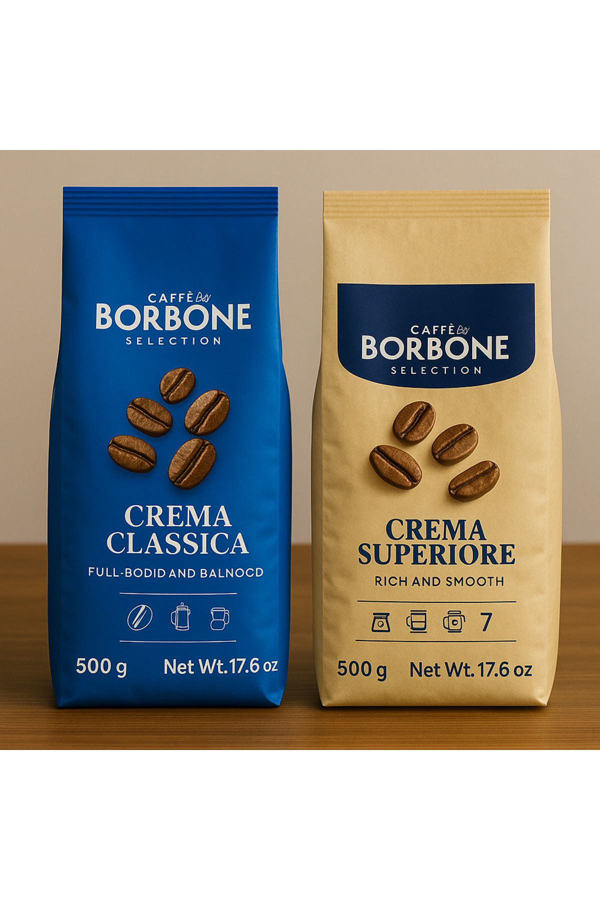 Caffe Borbone Caffè Borbone Çekirdek Kahve İkili Set – Classica & Superiore 2 x 500g (Toplam 1 KG)