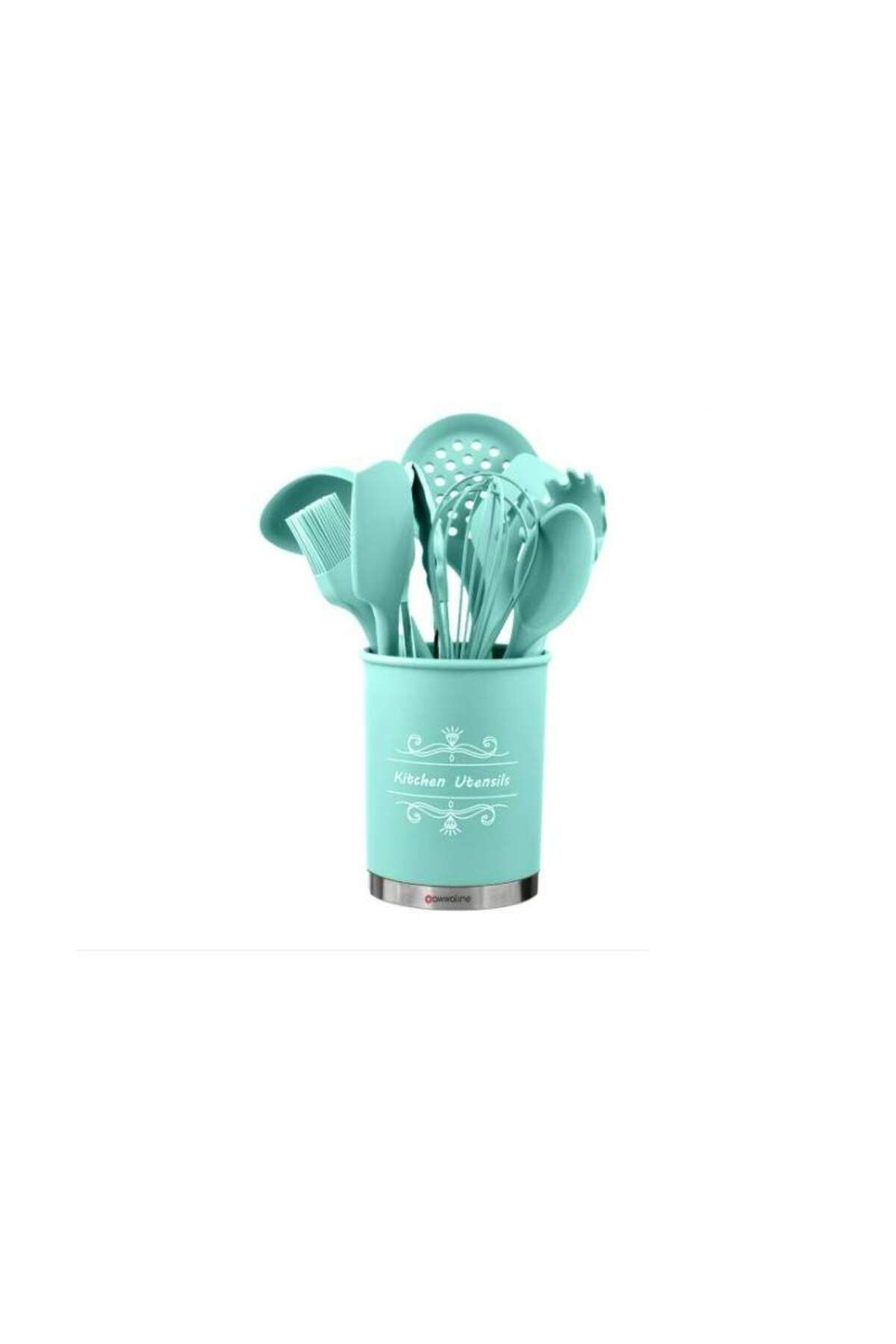 SIKS-® kitchen cooking utensils, 13 pieces, non-stick, silicone with wooden handle 1