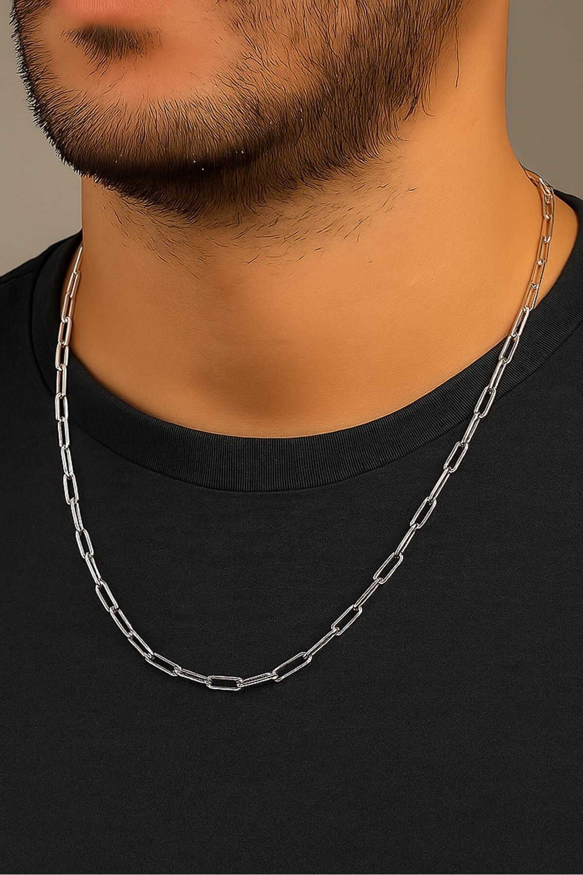 X-Lady Accessories Gümüş Renk Kalın Ataç Unisex Çelik Kolye - 3362