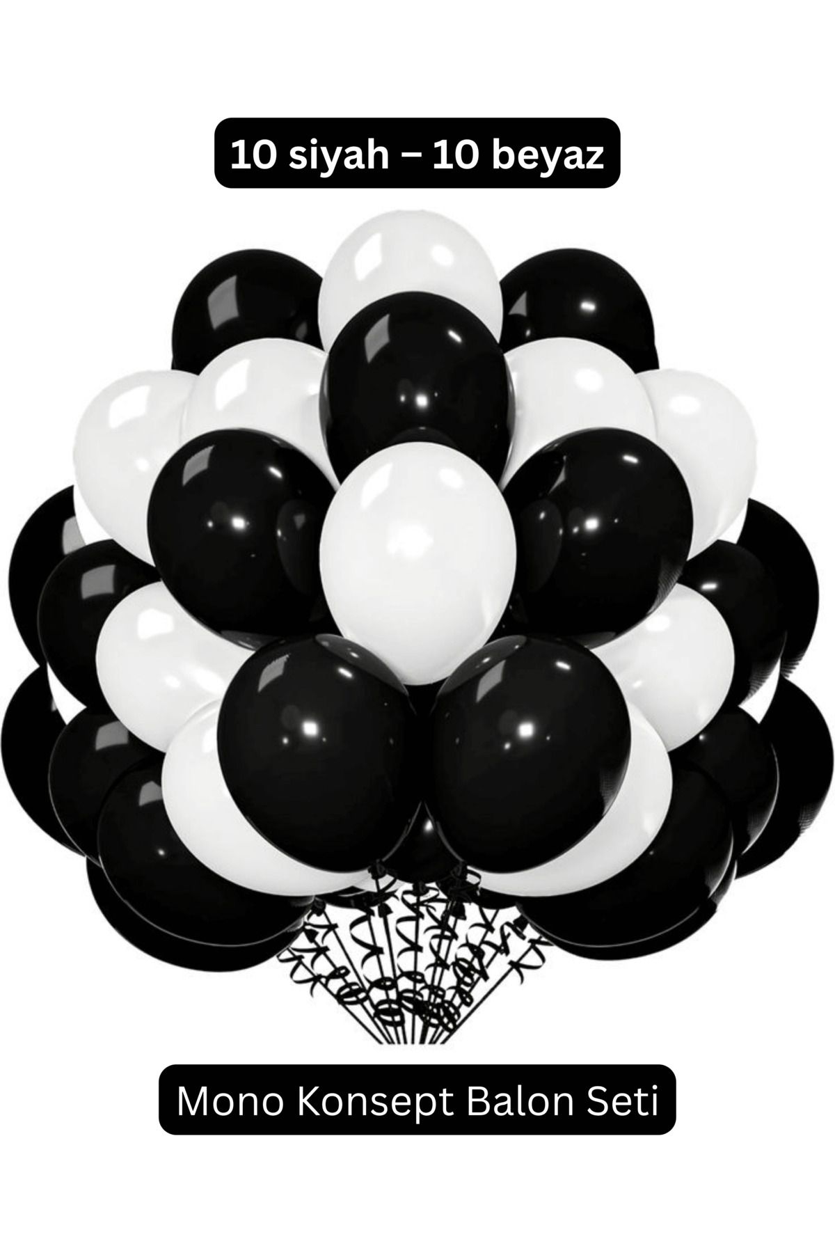 Bunloon Pastel Siyah & Beyaz Balon Seti | 12 İnç 20’li Kontrast Dekor