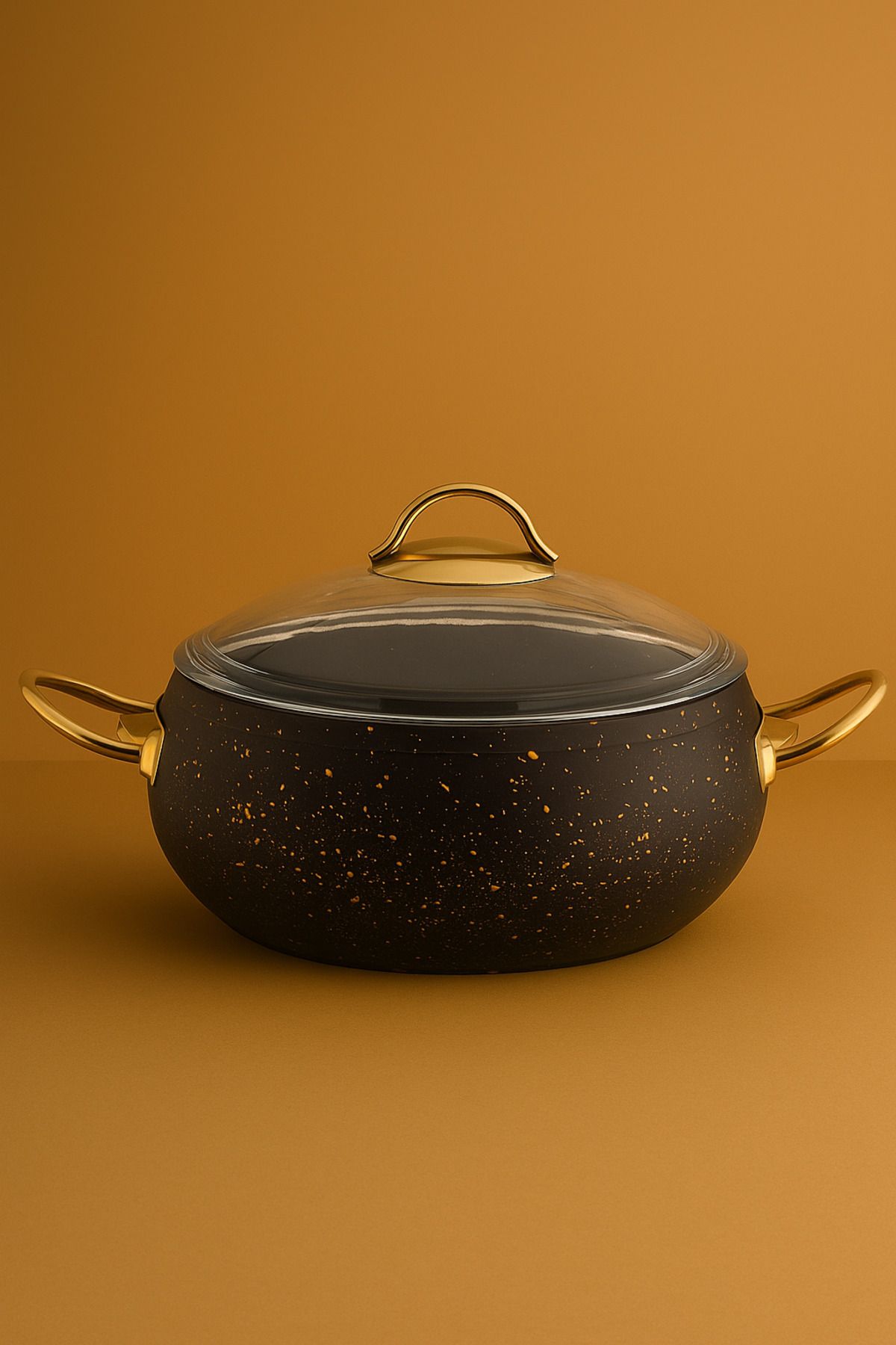 YUNUSOĞLU HOME Granit Tencere 20 cm – 2.5 Litre, Gold Kulplu, Yanmaz Yapışmaz, Cam Kapaklı