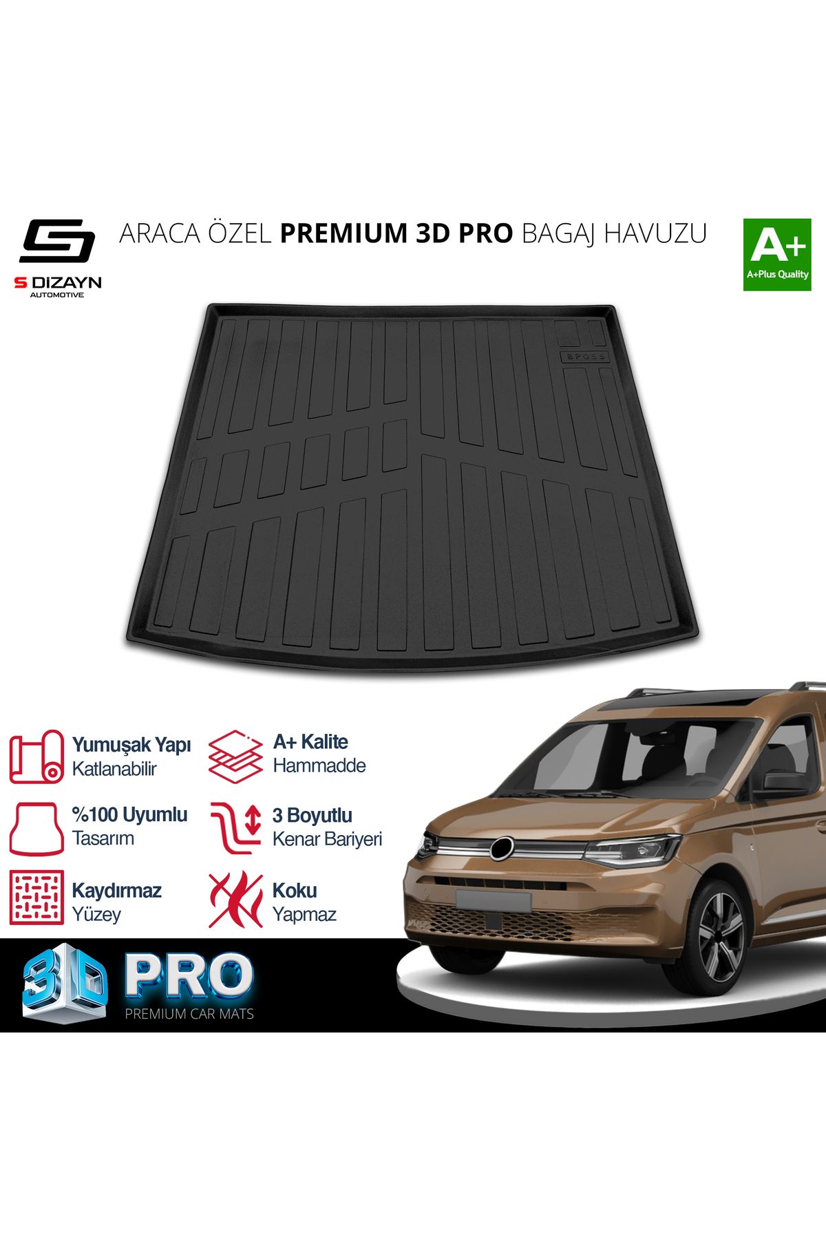 Life Tuning S-Dizayn VW Caddy 3D Pro Bagaj Havuzu 2020 Üzeri A+ Kalite