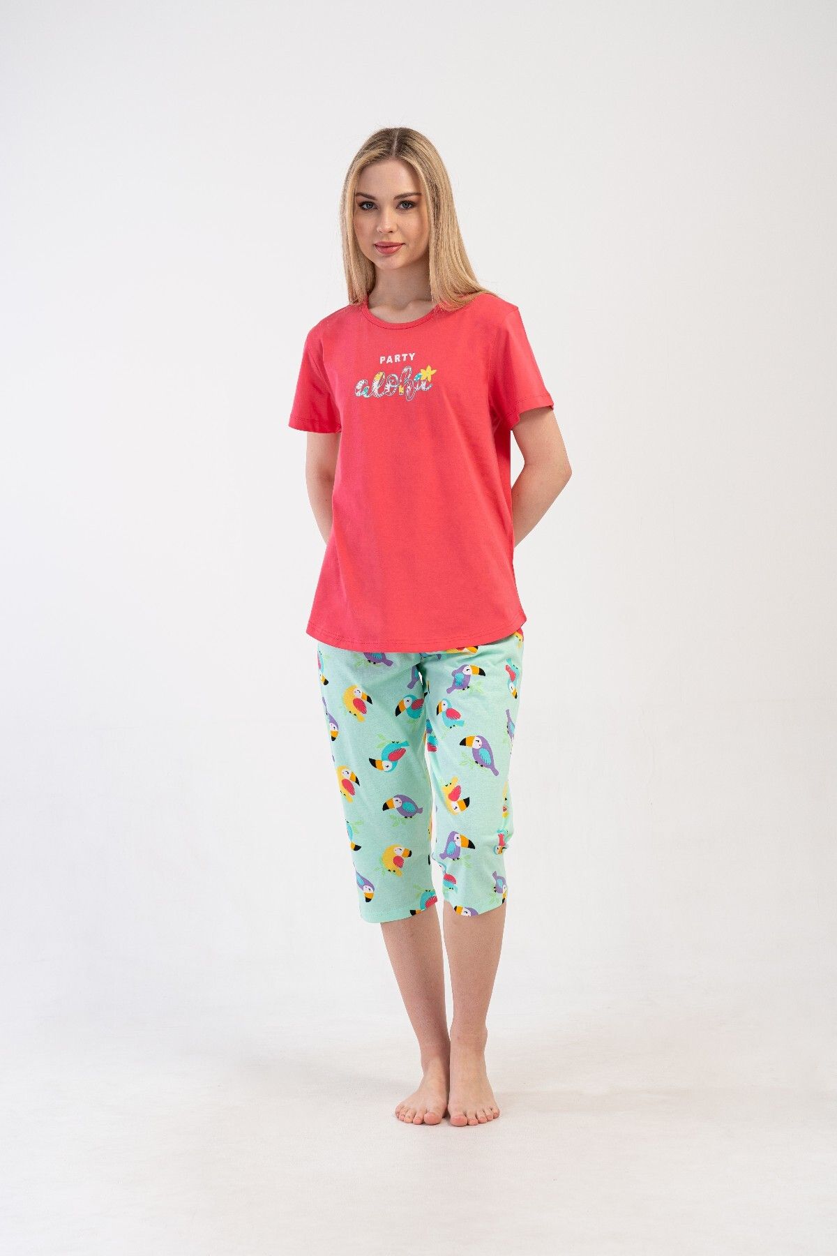 VİENETTA Pamuklu Büyük Beden Kapri Pijama Takım