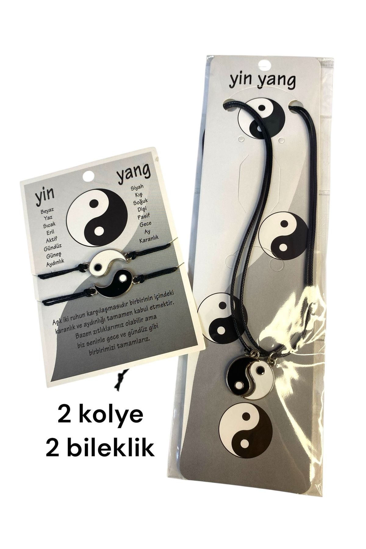 DKY Ying Yang Eş Çift Sevgili Uyum Denge Bilekliği ve Kolye Takı Seti