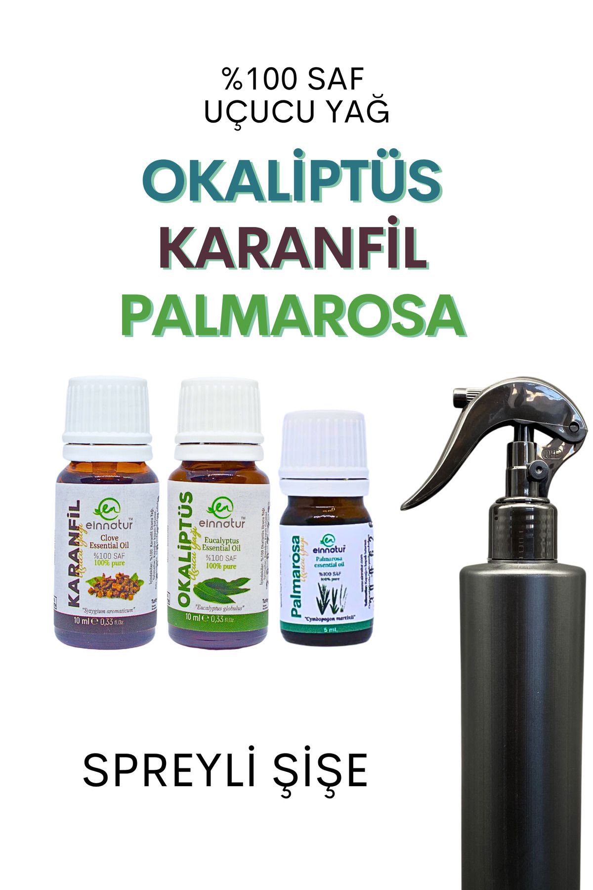 EinNatur Palmarosa, Karanfil, Okaliptüs uçucu yağı oda ve kumaş spreyi seti