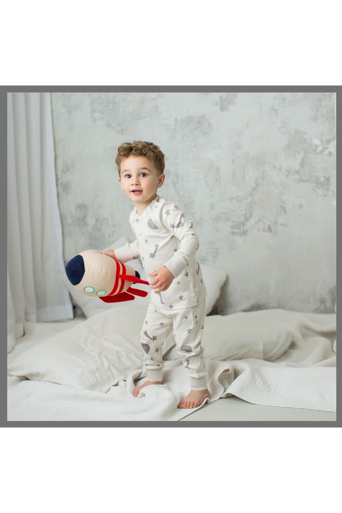 OrganicKid Natürel %100 Pamuk Mevsimlik Star Pijama Takımı