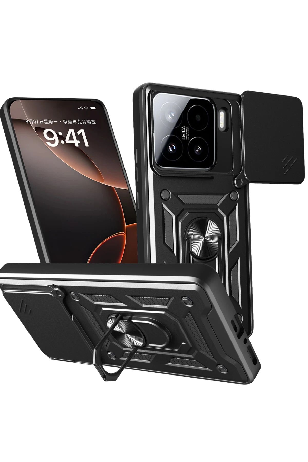 CepteToptan Xiaomi Mi 15 Kılıf Pars Lens Yüzüklü Silikon - Siyah
