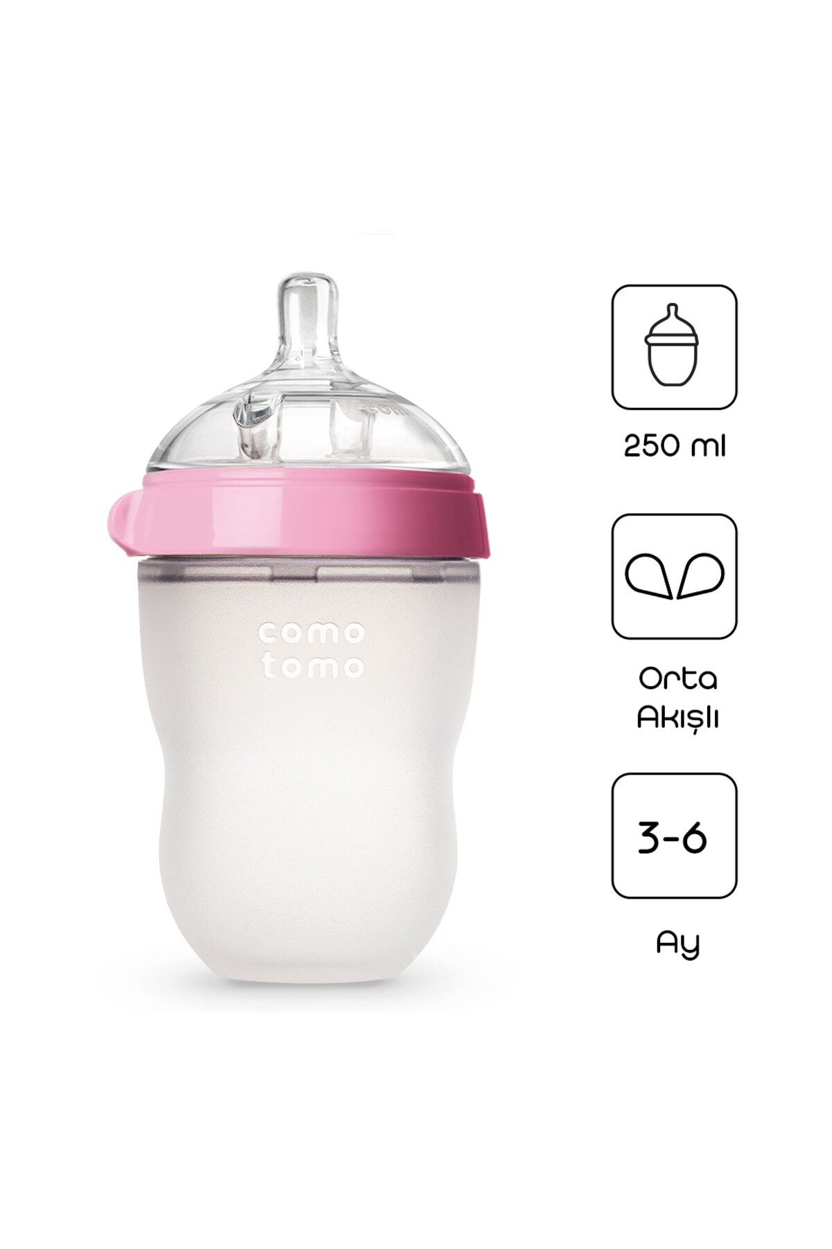 TYYLİ Comotomo Antikolik Silikon Biberon 250 ml 3-6 Ay Pembe