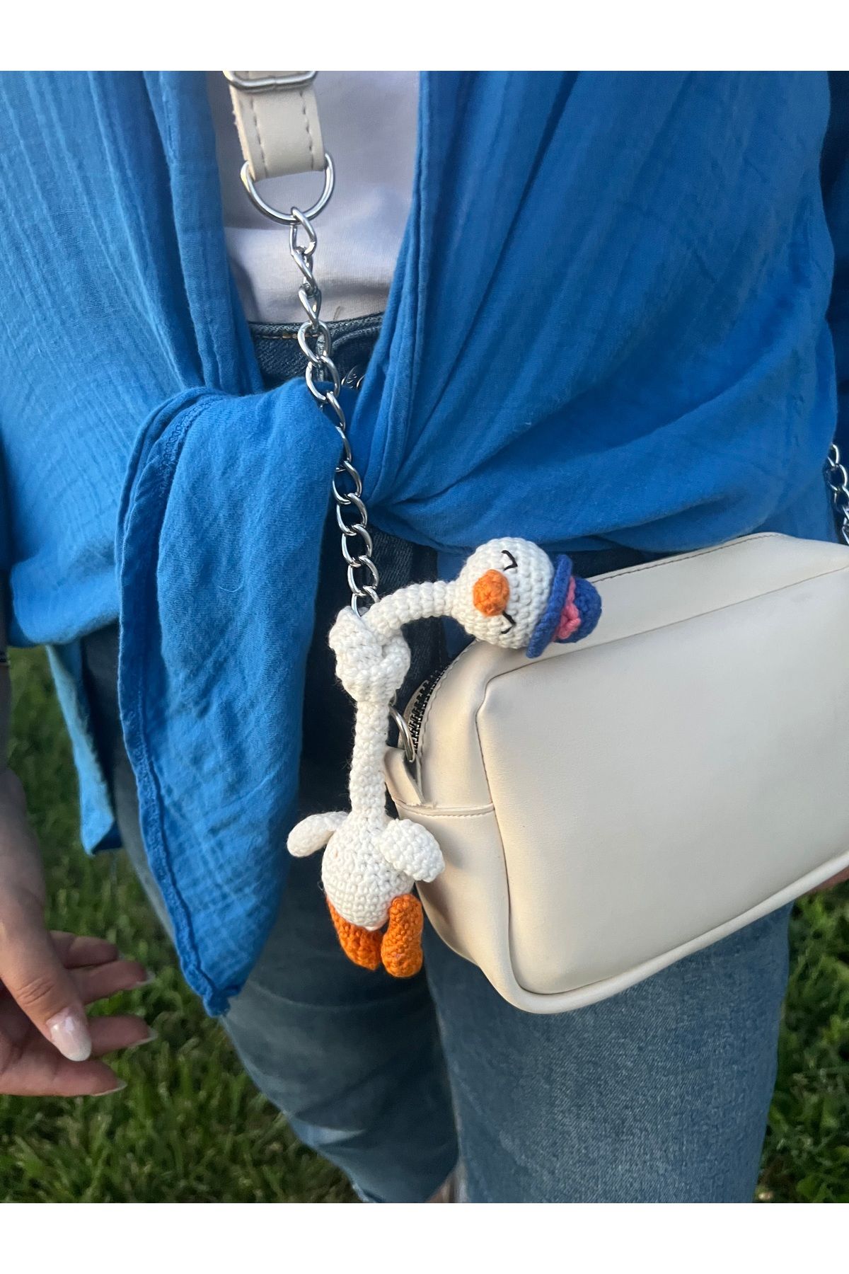 GÖKÇEBUTİKS El Örgüsü Beyaz Renk Amigurumi Ördek Çanta Süsü