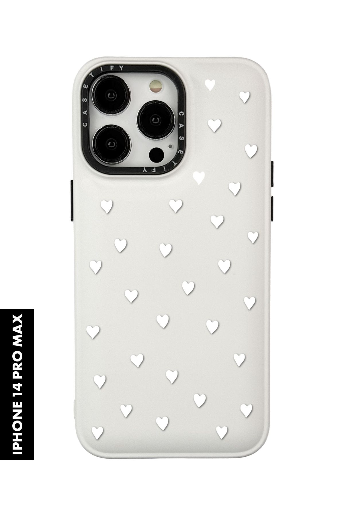 mooodcase iPhone 14 Pro Max Uyumlu Beyaz Kalpler Desenli Silikonlu Pillow Kılıf