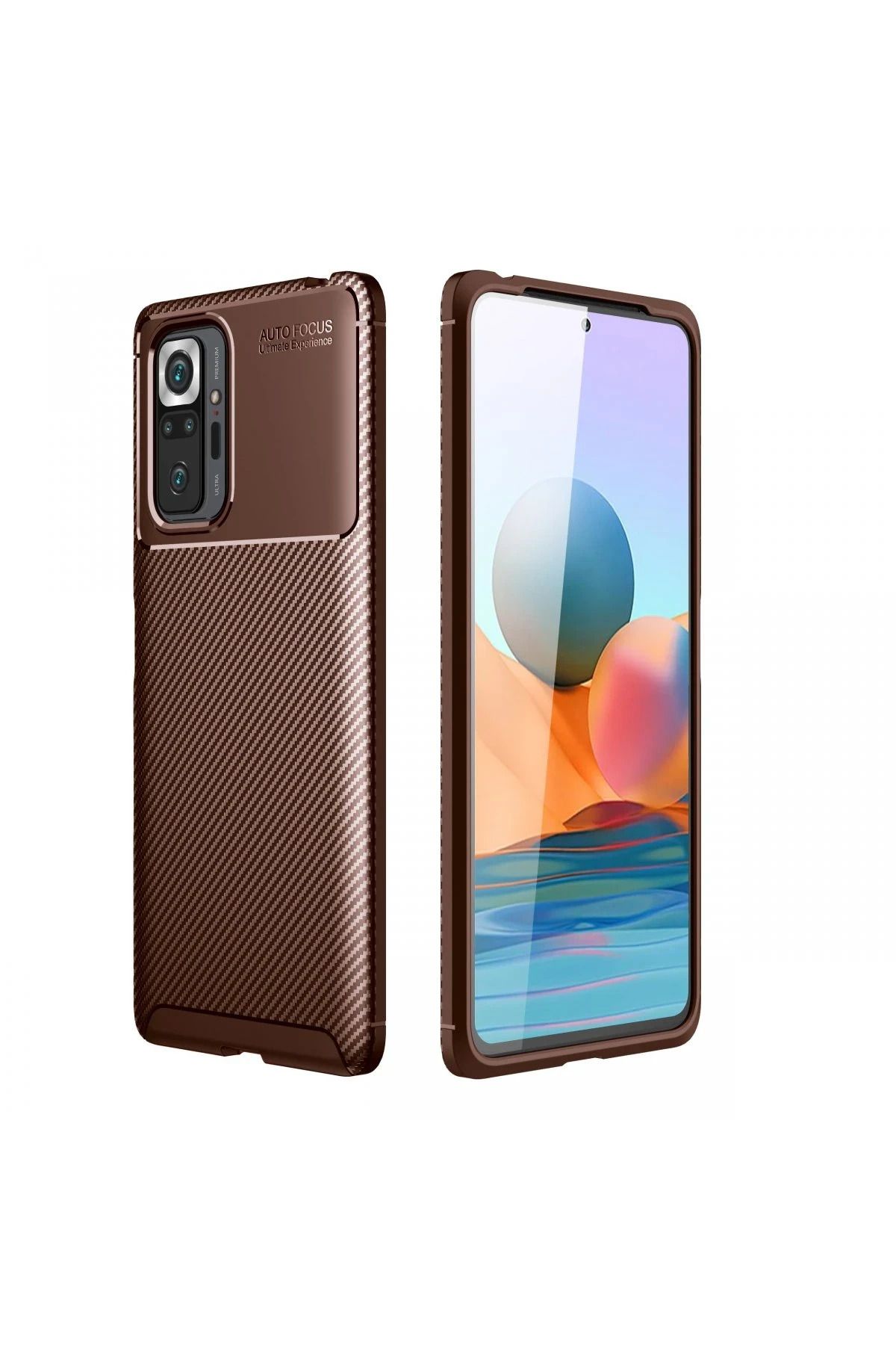 CepteToptan Xiaomi Redmi Note 10 Pro Kılıf Auto Focus Karbon Kapak - Kahverengi