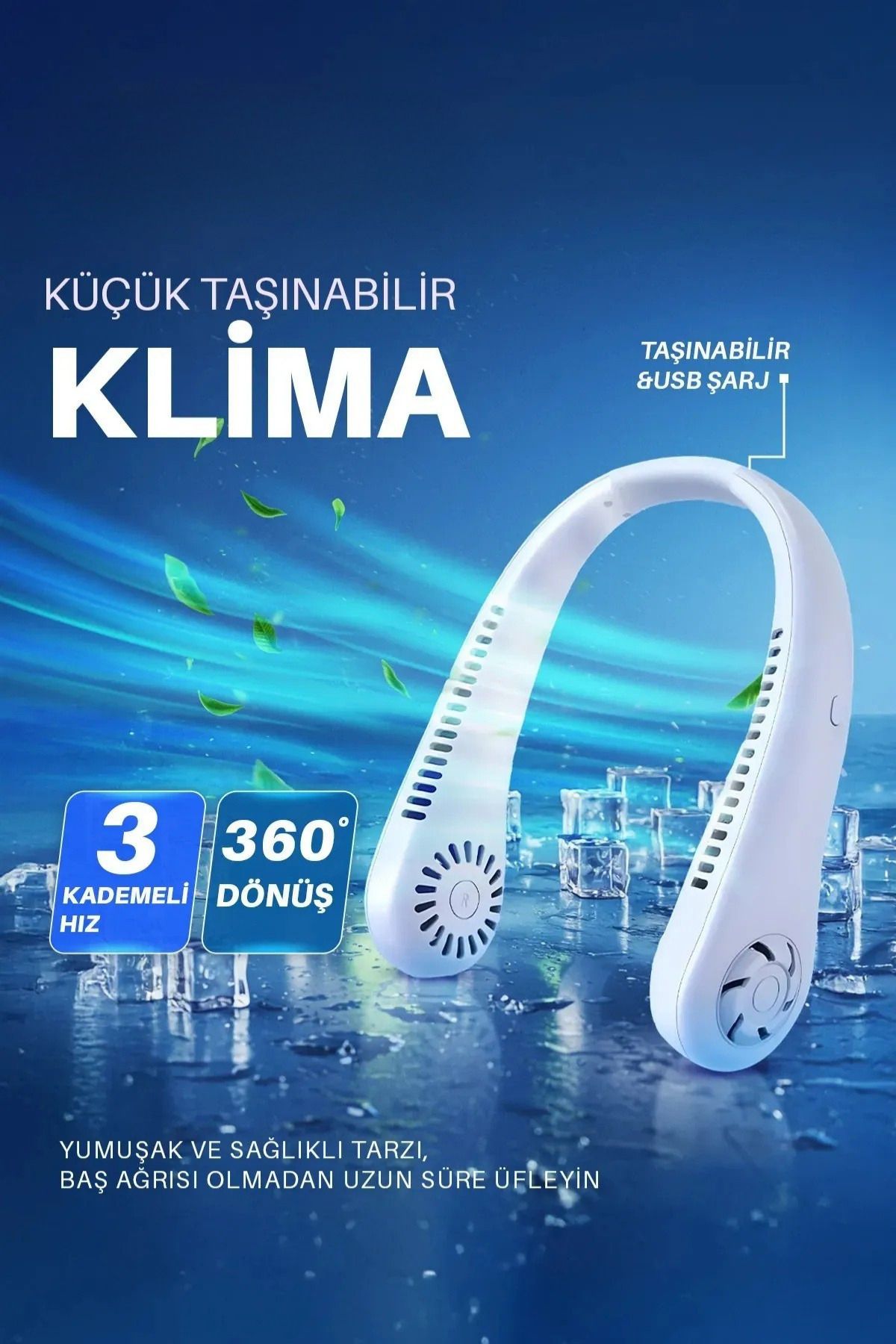 OBRAX Yeni Nesil 3 Kademe Hızlı Hava Soğutma Serinletme Fan Portatif Boyun Fanı