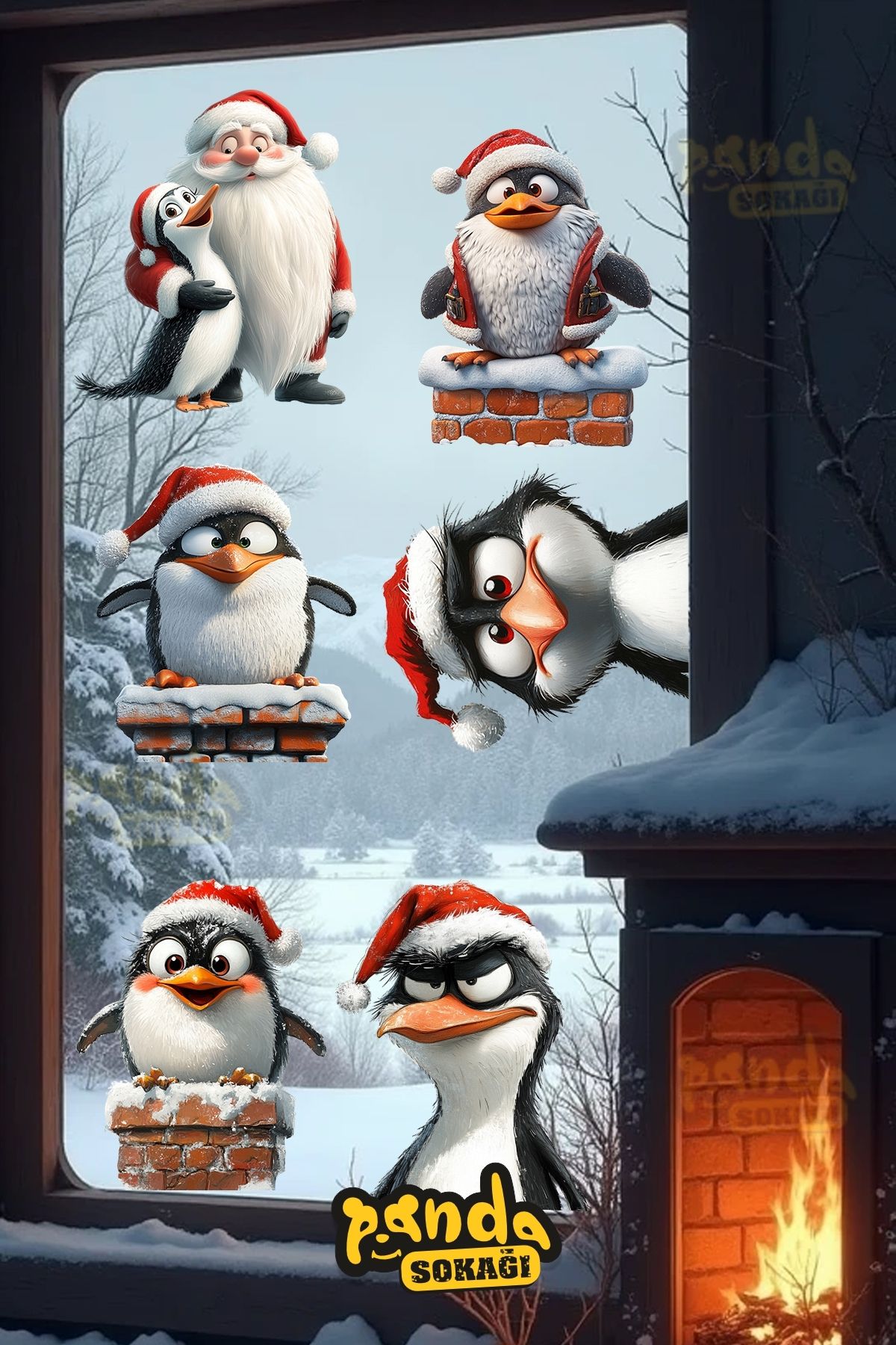 PANDA SOKAĞI Yılbaşı Penguenler ve Arkadaşları Komik Sticker Seti, Yılbaşı Penguenler