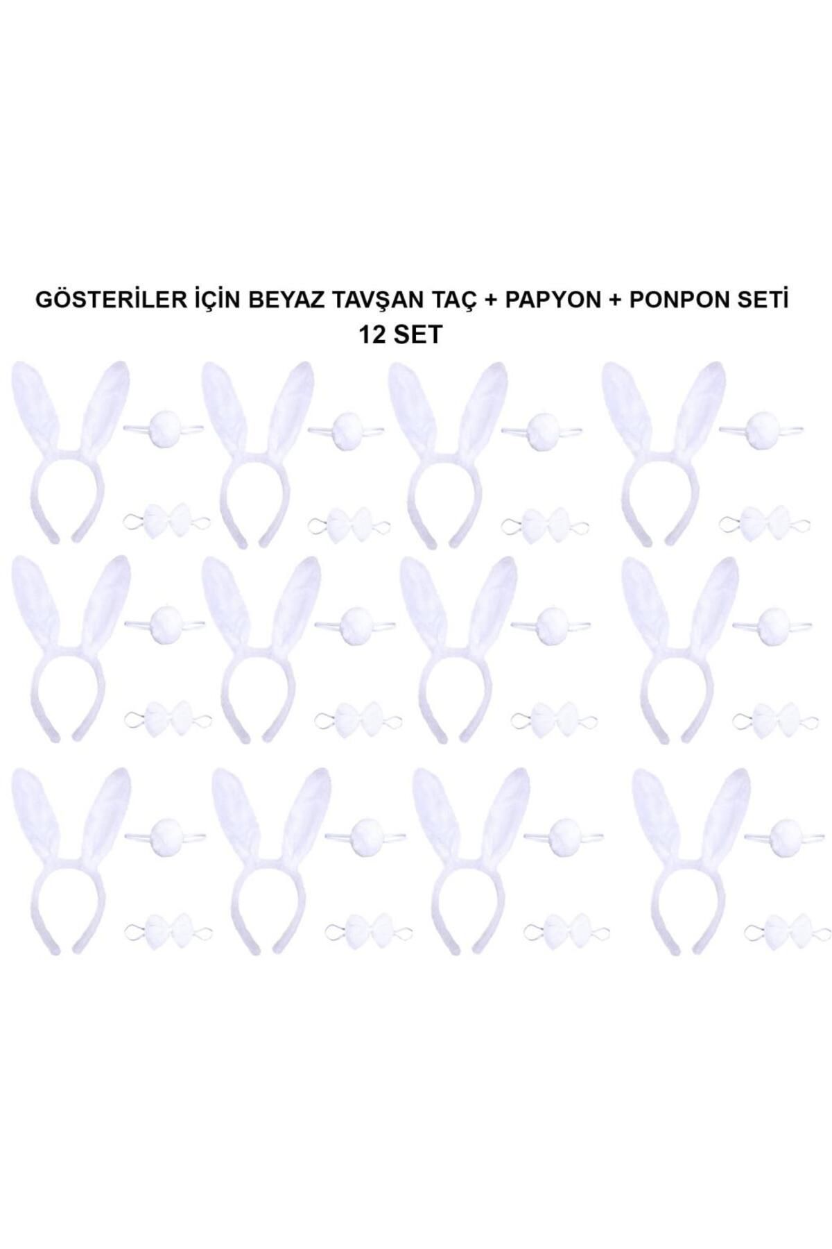 NW NessiWorld Nessiworld Beyaz Tavşan Kostüm Seti – Taç, Papyon, Kuyruk (12’li Paket)