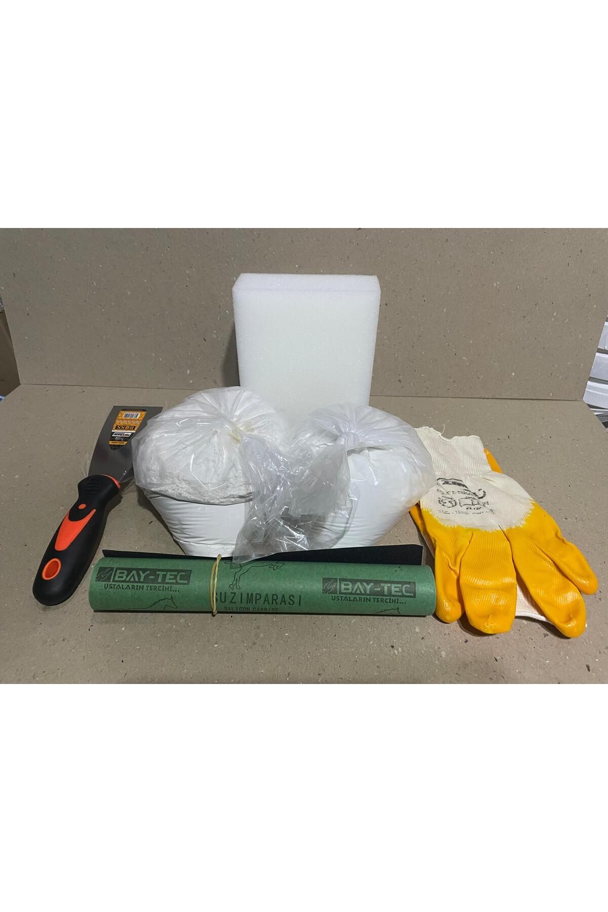 EKO Duvar Tamir Seti Sıva Alçı 1 kg-Saten Alçı 1 kg -Zımpara 1 adet-Spatula 1 adet-Sıva sünger 1 adet