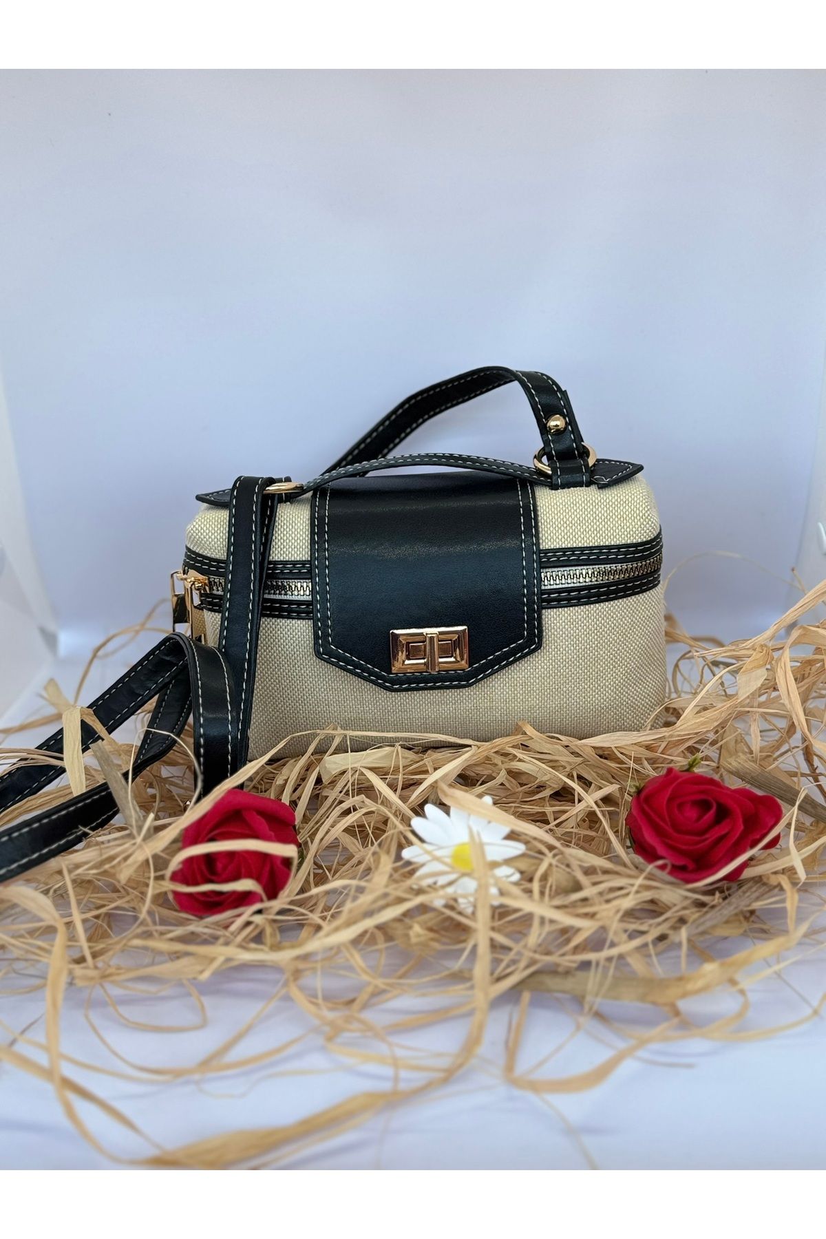 MODA MODERN HASIR DESENLİ OMUZ ÇANTASI