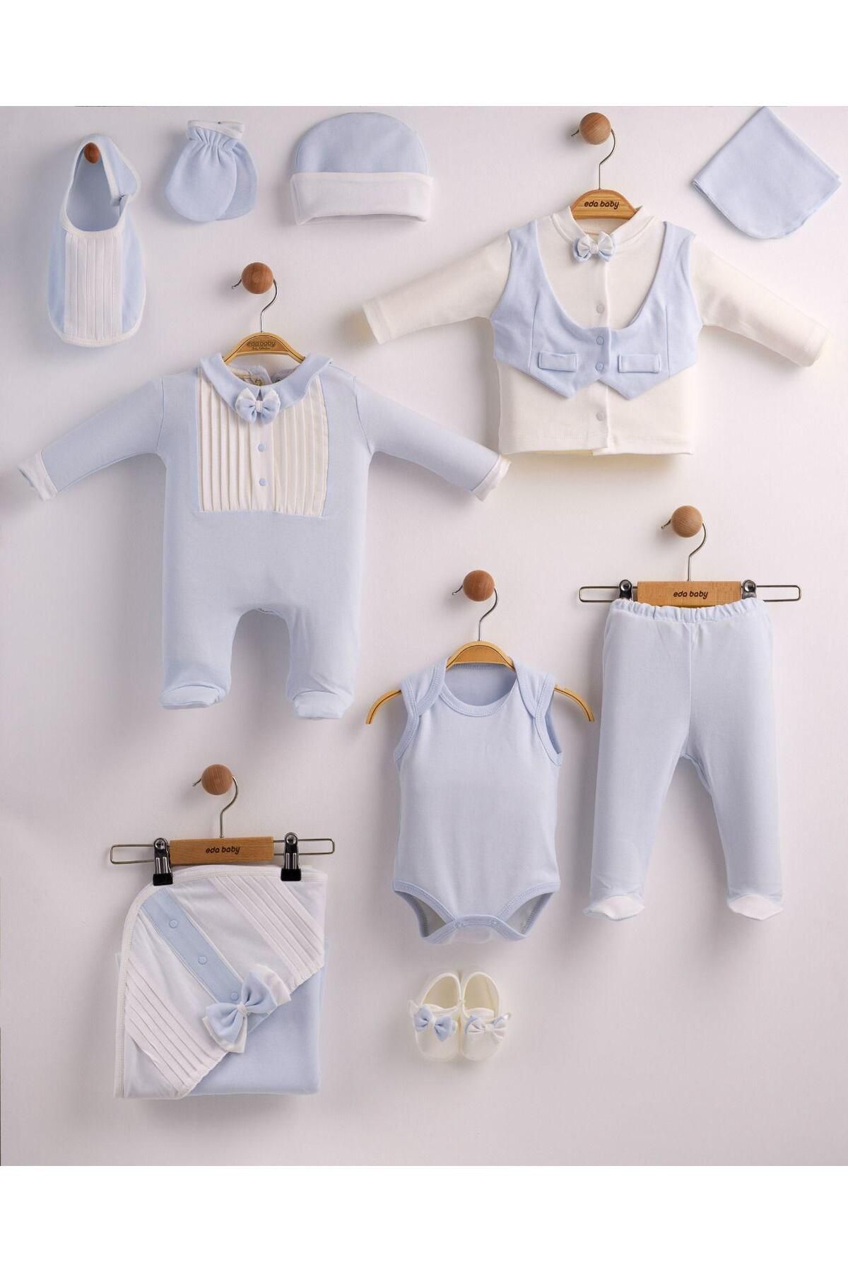 yuga kids Mavi Papyonlu 10'lu Erkek Bebek Mavi Hastane Çıkışı