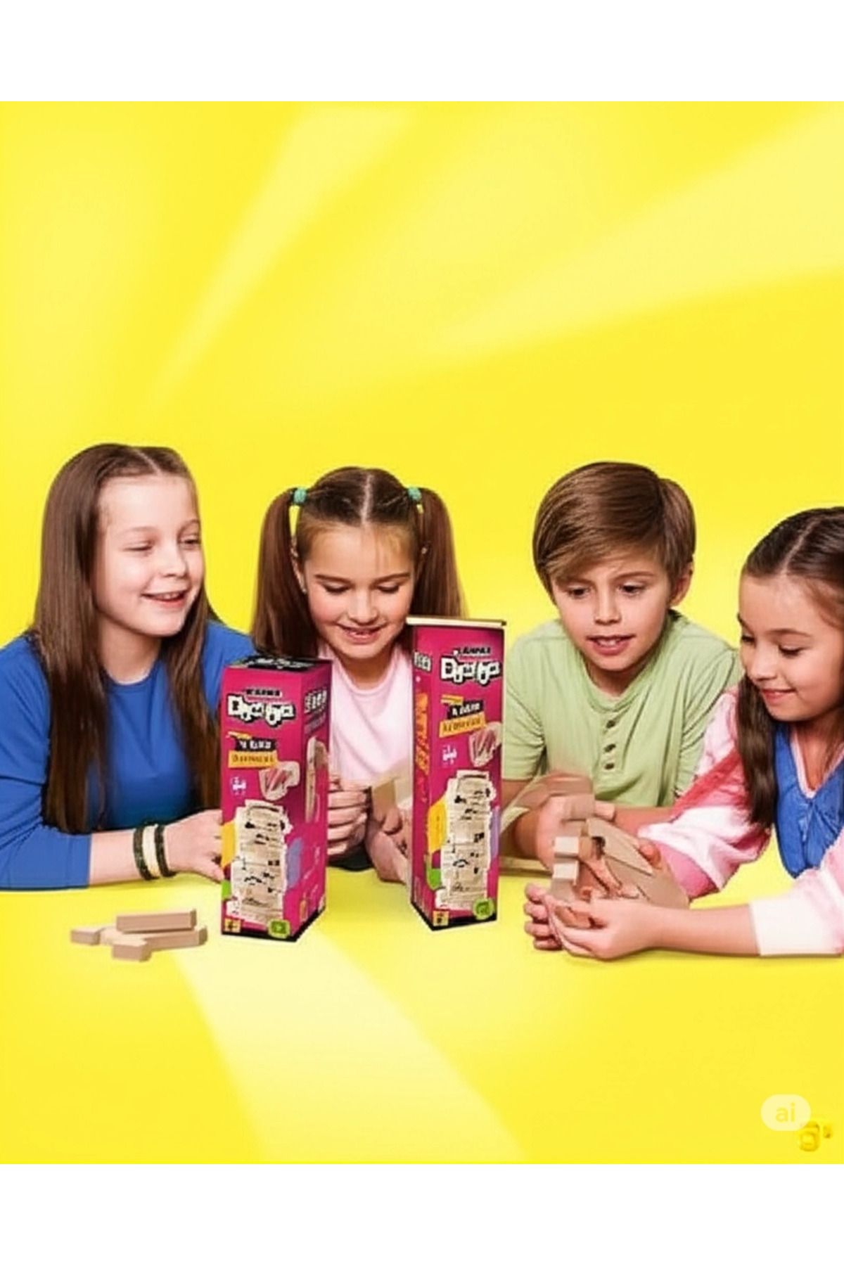 MELFSHOP Büyük Boy Doğal Ahşap Denge Oyunu Kule Oyunu 54 Parça Ahşap Yapı Blokları Cenga