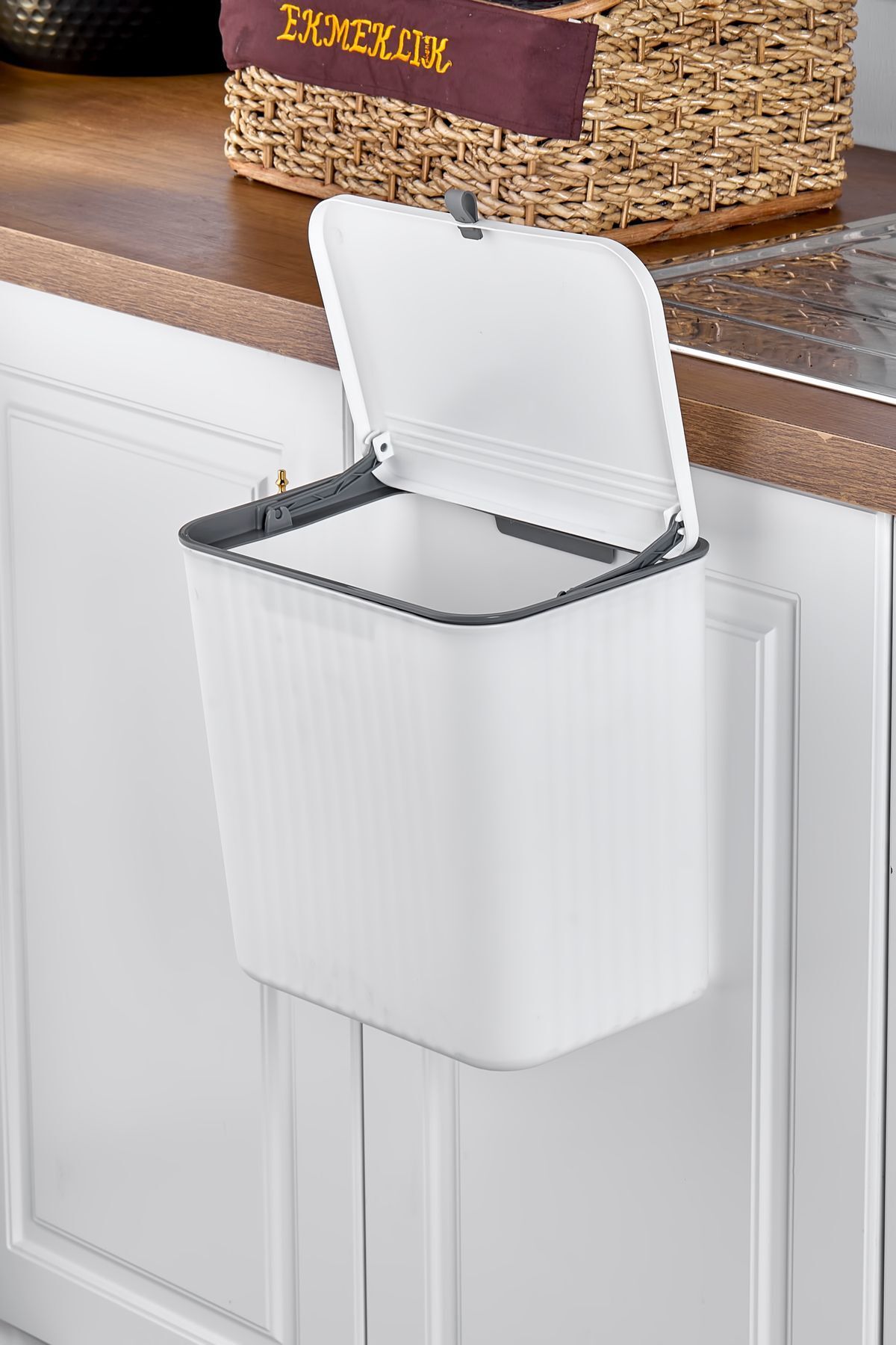 Mutfak Köşesi-15 Lt Kitchen Countertop Trash Can with Cabinet Hanger Practical Trash Can 3