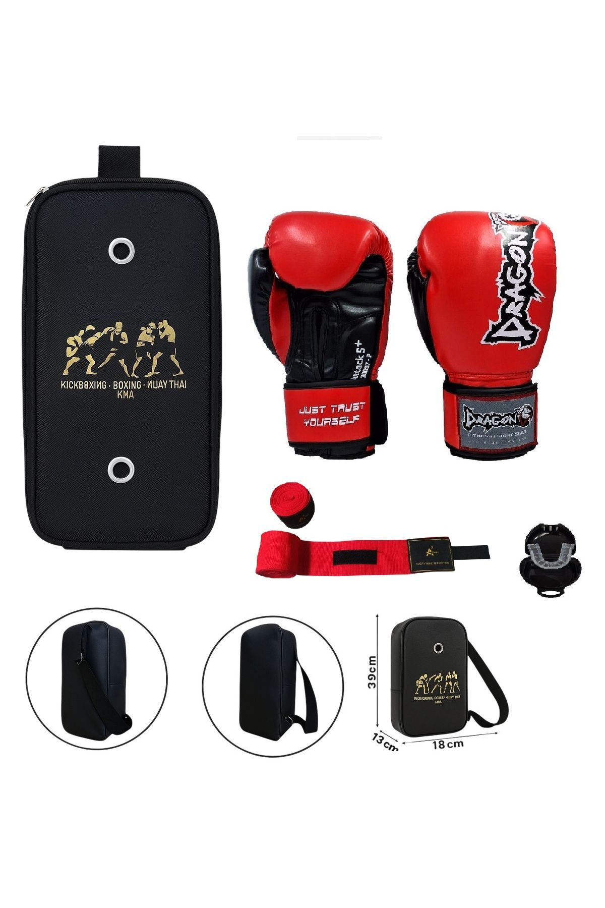 Dragondo Attack 5 + Boks Eldiveni Kick Boks Muay Thai Eldiveni 3'lü Set ve Eldiven Taşıma Çantalı