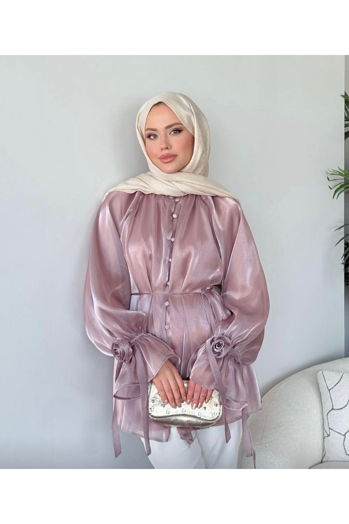 Kağanbutik Güllü Organze Gömlek