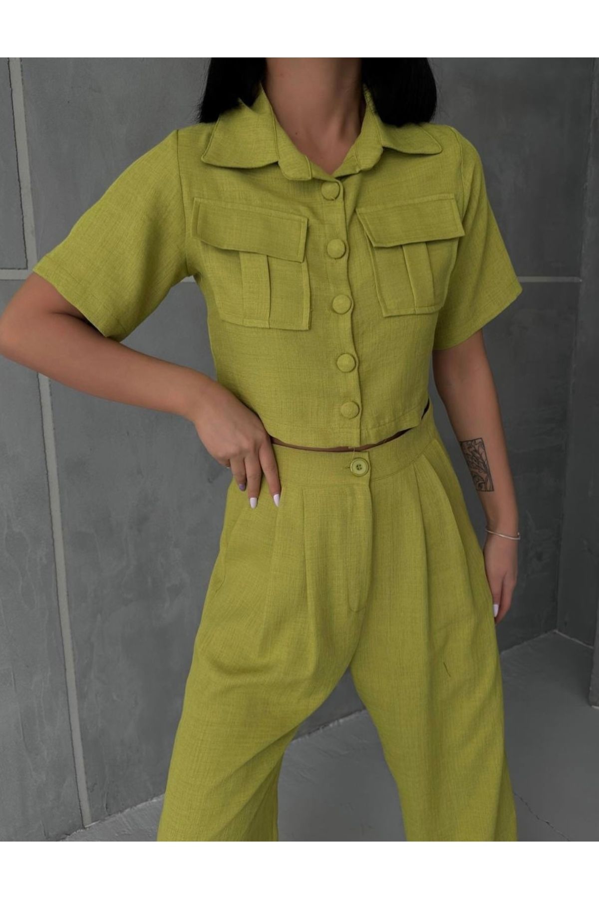 Lotus Keten Gömlek- Pantolon Trend İkili Takım