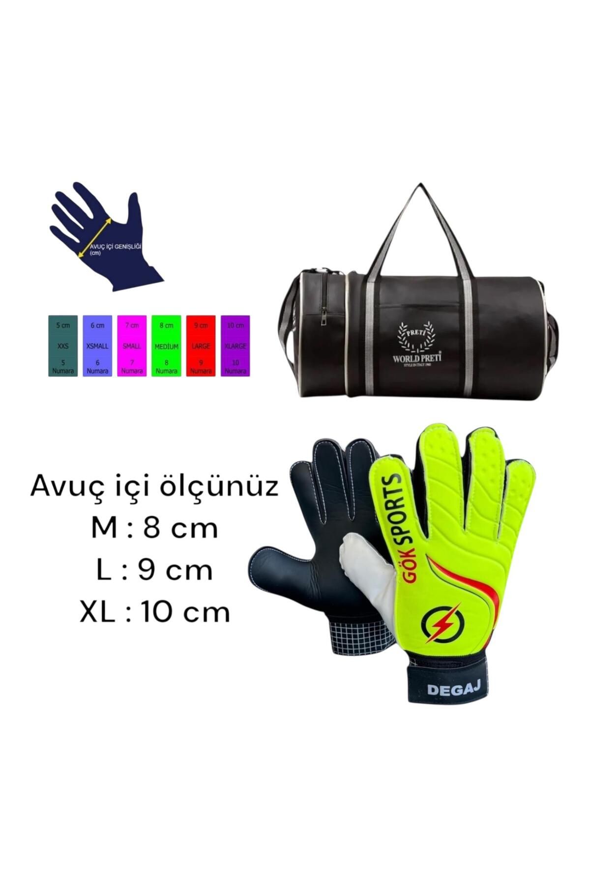 Gök Sports Yetişkin Kaleci Eldiveni Bilek Bandajlı Goalkeeper Big Eldiven Silindir Spor Çanta Seti