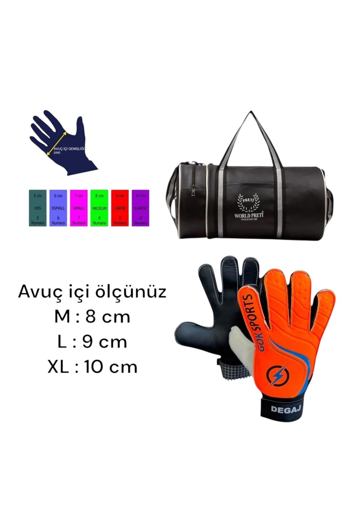 Gök Sports Yetişkin Kaleci Eldiveni Bilek Bandajlı Goalkeeper Big Eldiven Silindir Spor Çanta Seti
