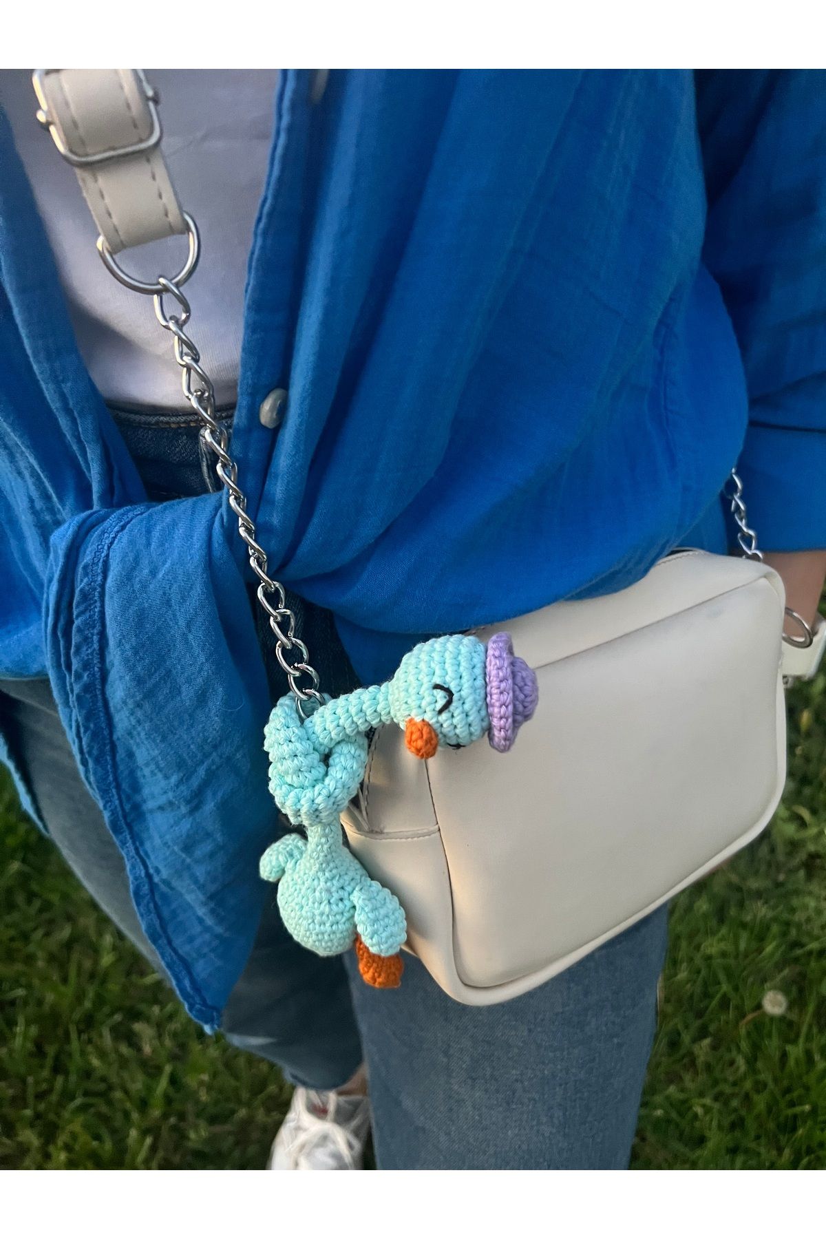 GÖKÇEBUTİKS El Örgüsü Turkuaz Renk Amigurumi Ördek Çanta Süsü