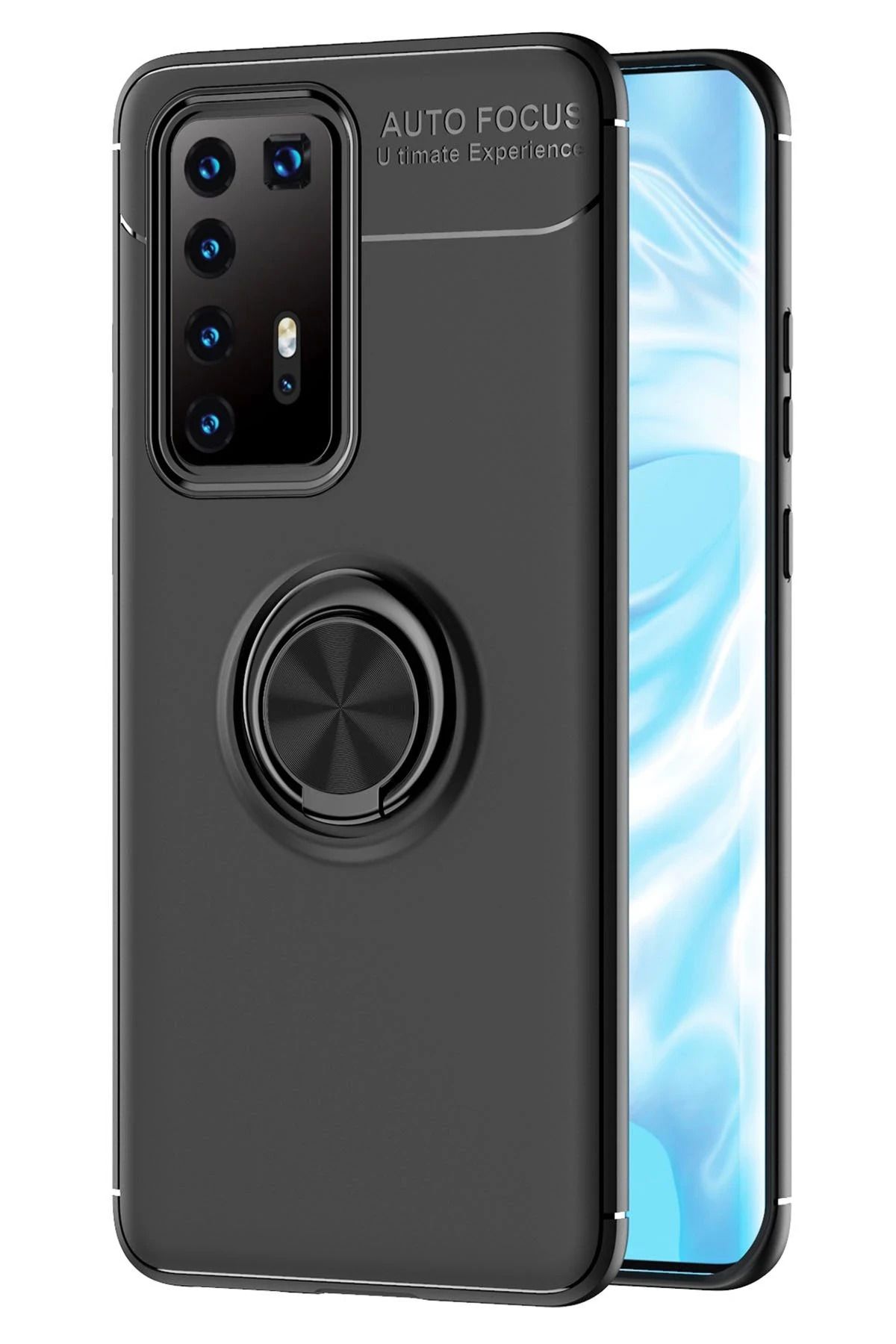 CepteToptan Huawei P40 Pro Kılıf Range Yüzüklü Silikon - Siyah