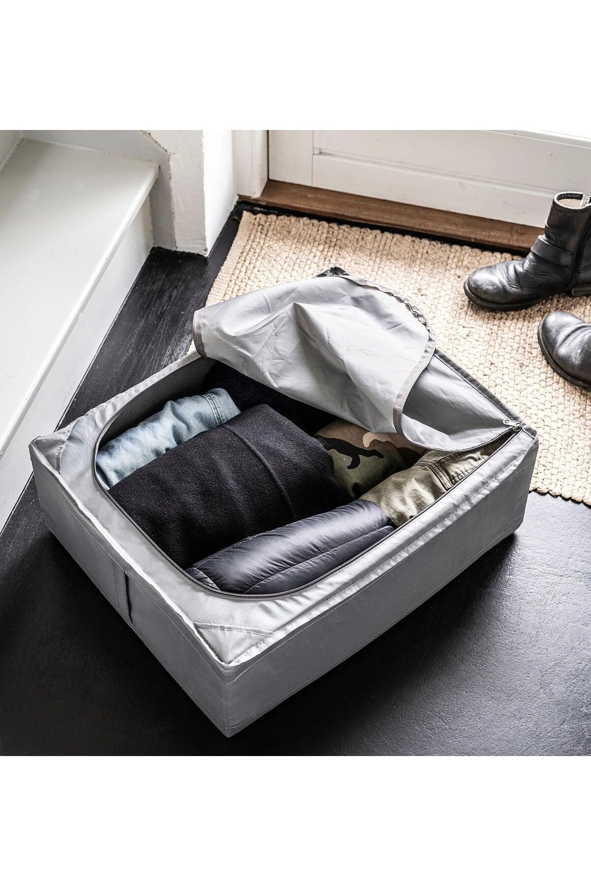 IKEA QUALİTY Fermuarlı Düzenleme Kutusu 43x53x19 Cm İkea Saklama Kutusu Polyester Hurç Koyu Gri