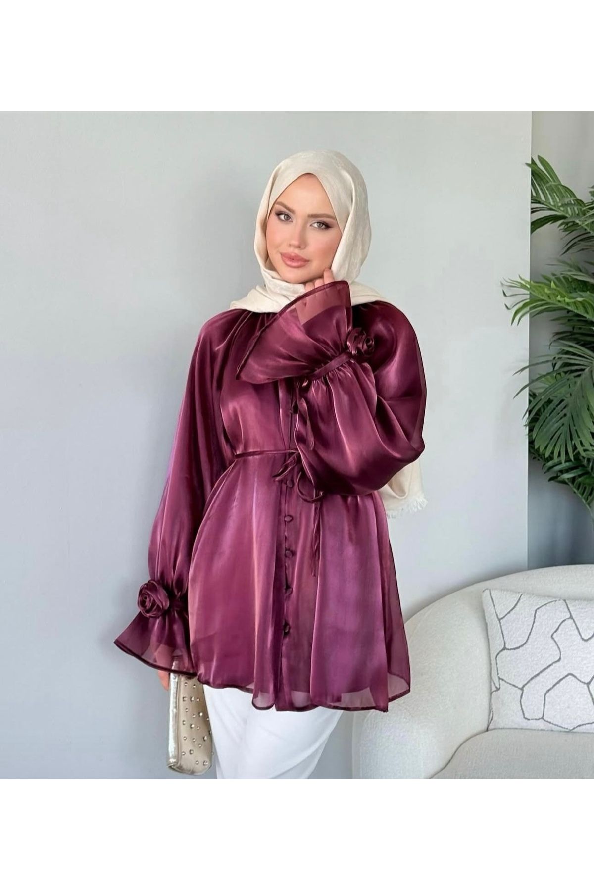 Kağanbutik Güllü Organze Gömlek