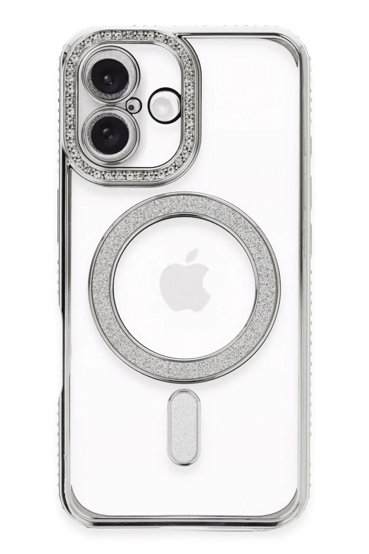 CepteToptan iPhone 16 Plus Kılıf Joke Simli Magneticsafe Kılıf - Gümüş