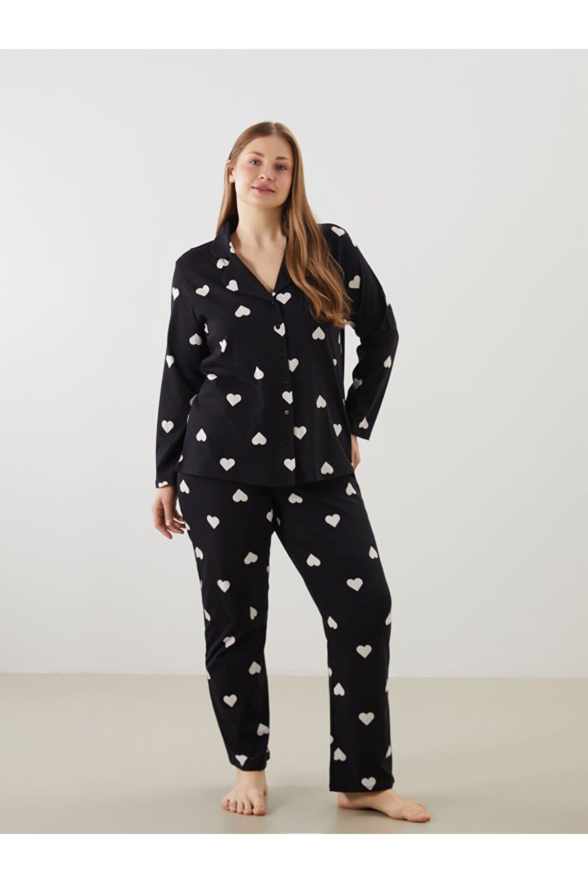 LC Waikiki Büyük Beden Kalp Baskılı Kadın Pijama Takımı