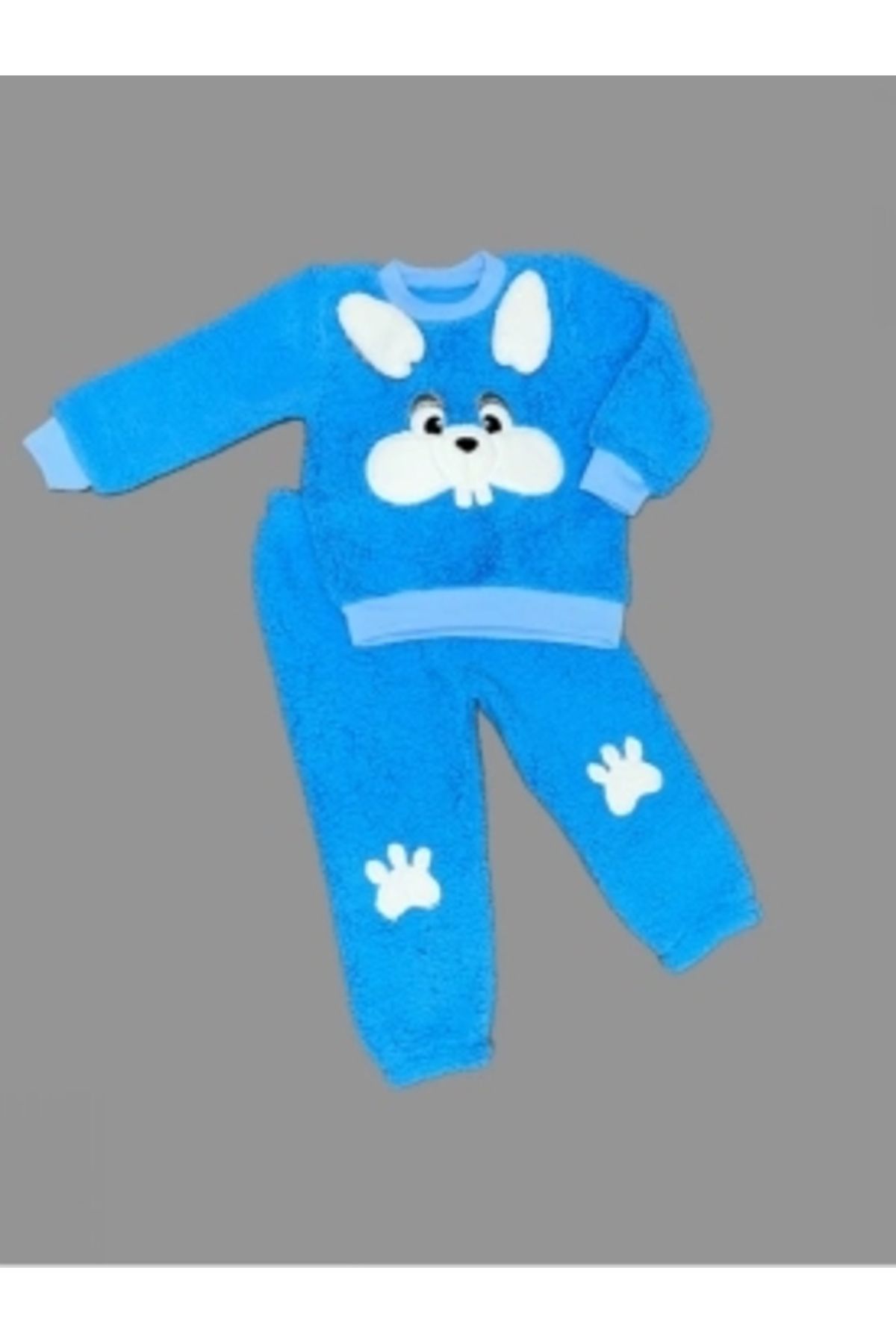 Diji Baby 1-2-3 Yaş Kulaklı Tavşan Figürlü Kuzu Kumaş Sweat Pantolon Uzun Kollu Kız Erkek 2 Li Takımı