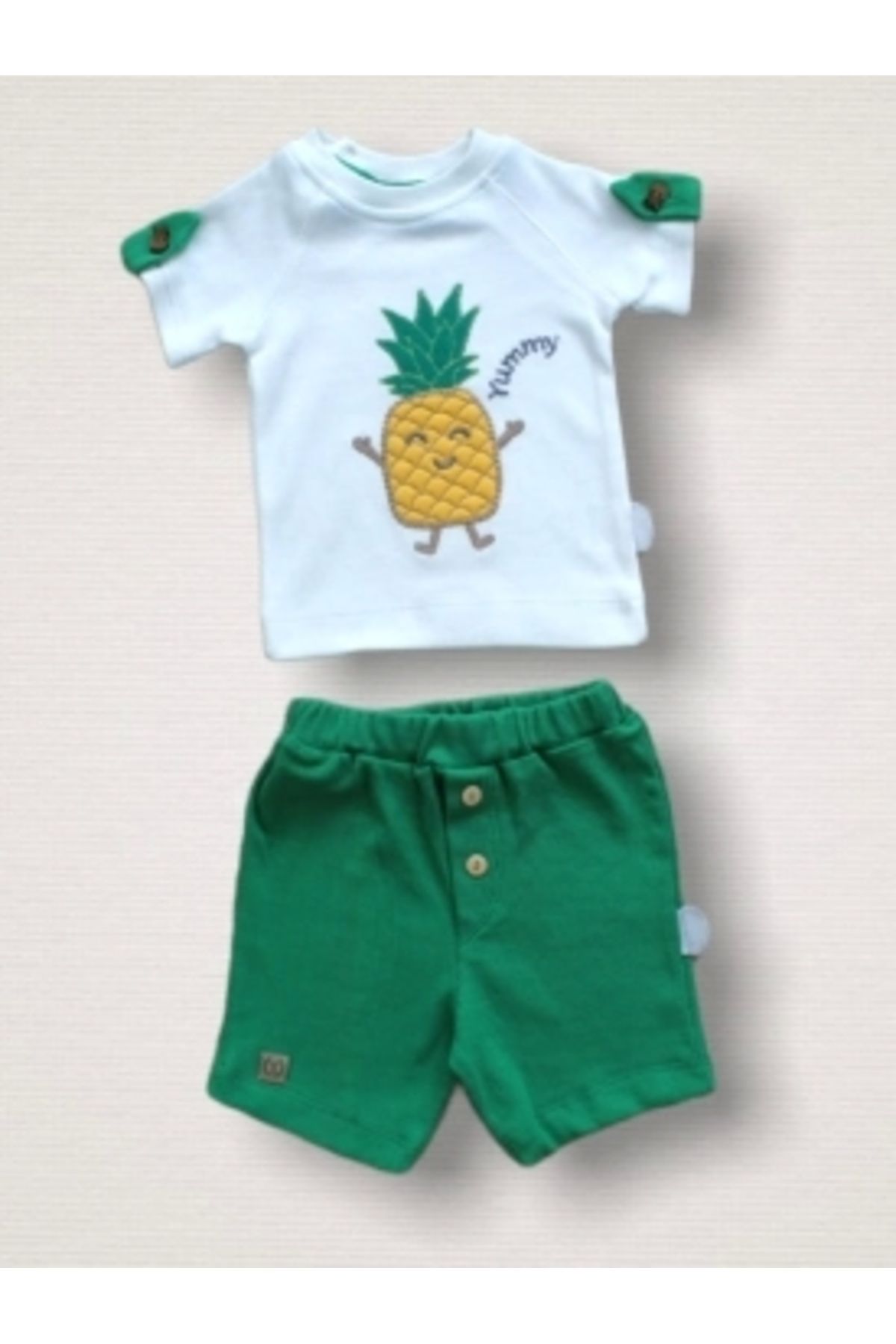 Diji Baby 6-9 9-12 12-18 Ay Ananas Nakışlı Kısa Kollu Sweatli Şortlu 2li Kız-erkek Bebek Takımı