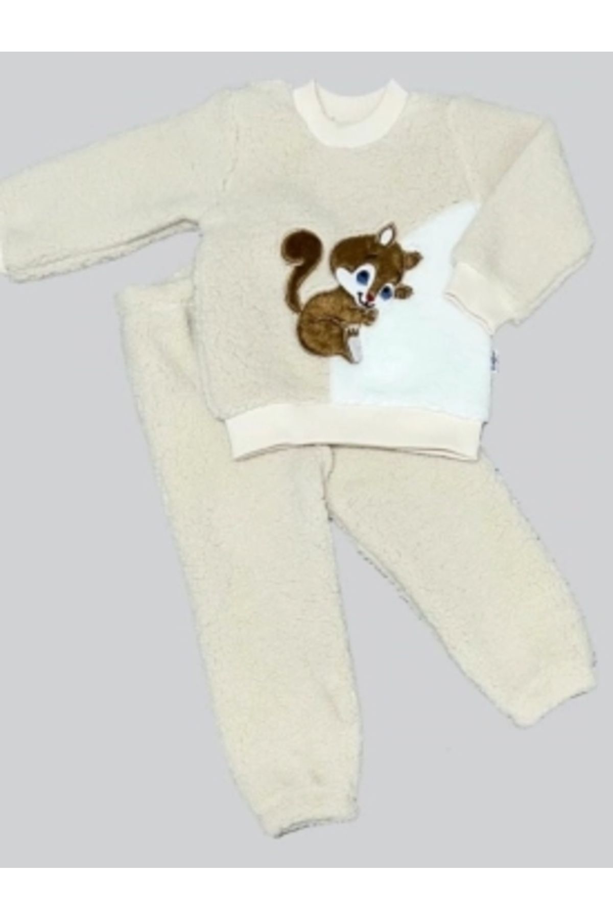Diji Baby 1-2-3 Yaş Masum Yavru Sincap Nakışlı Kuzu Kumaş Sweat Pantolon 2li Kız Erkek Bebek Takımı