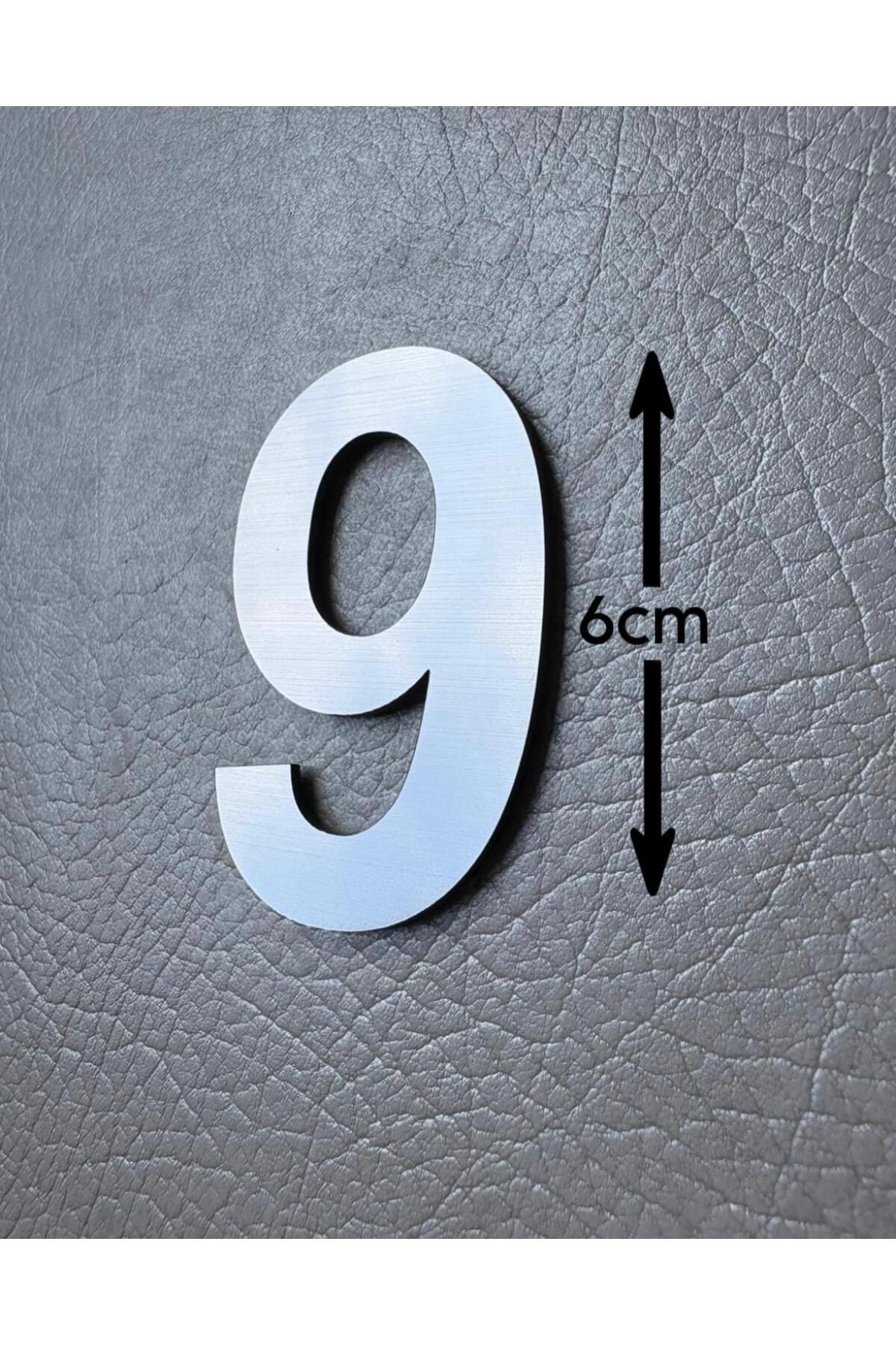 SE-Dizayn Kapı Numarası 6 CM No. 9 Daire Masa Dolap Numarası Fırcalı Gümüş Kendinden Yapışkanlı